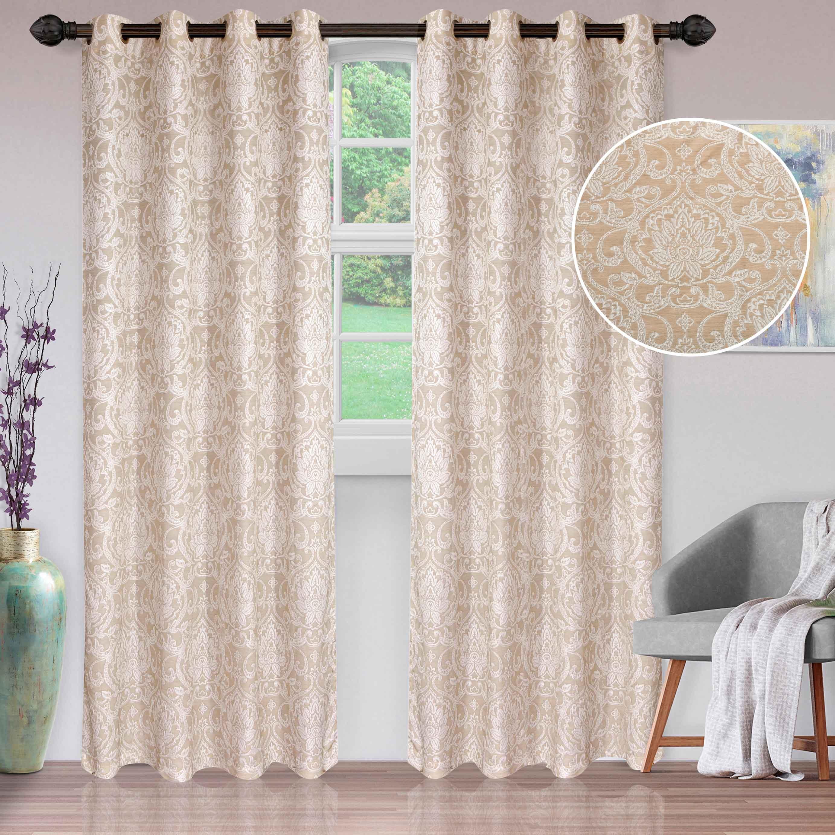 Lotus Jacquard Floral Damask Semi Sheer Curtain Panel Set - Semi Sheer Curtains by Superior