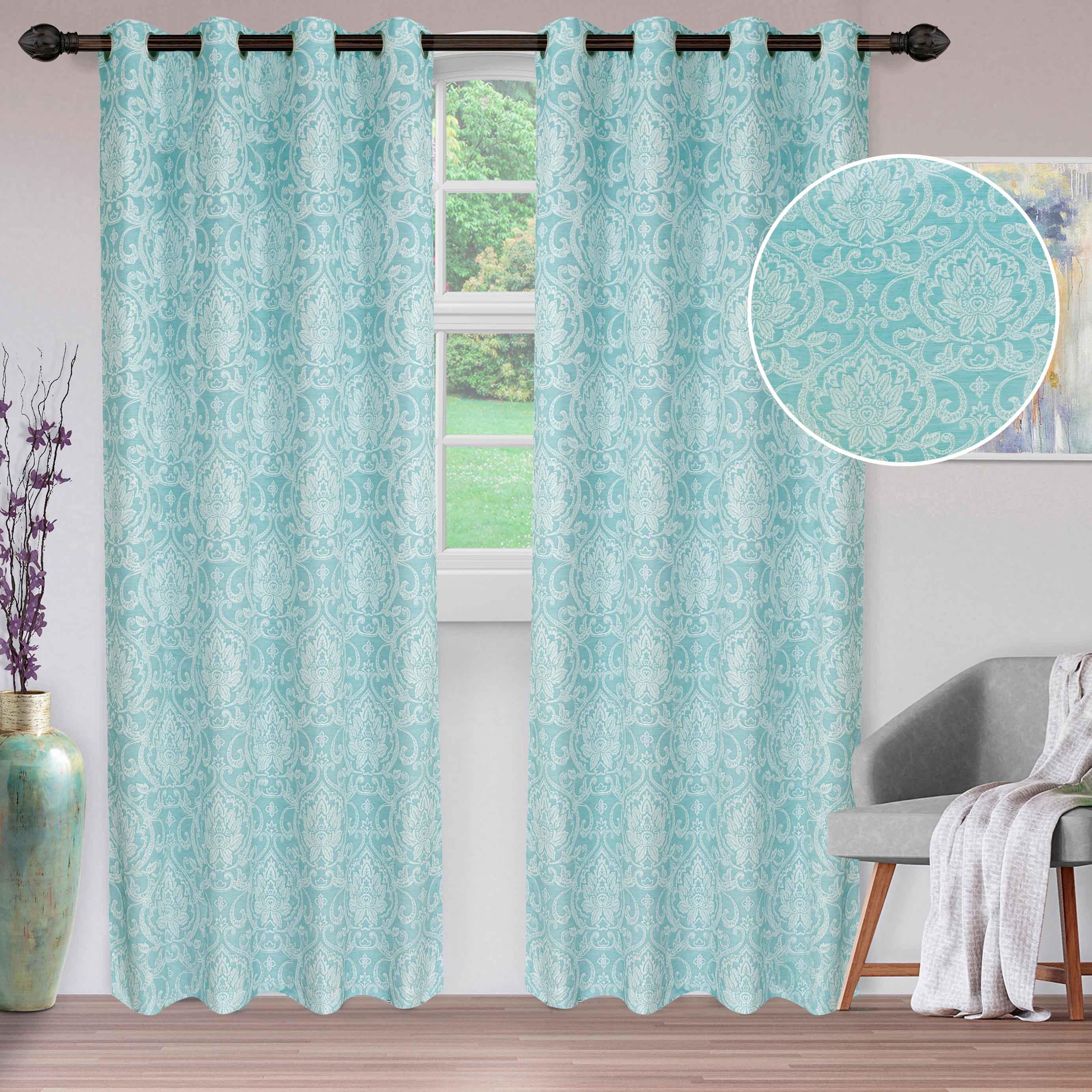 Lotus Jacquard Floral Damask Semi Sheer Curtain Panel Set - Semi Sheer Curtains by Superior