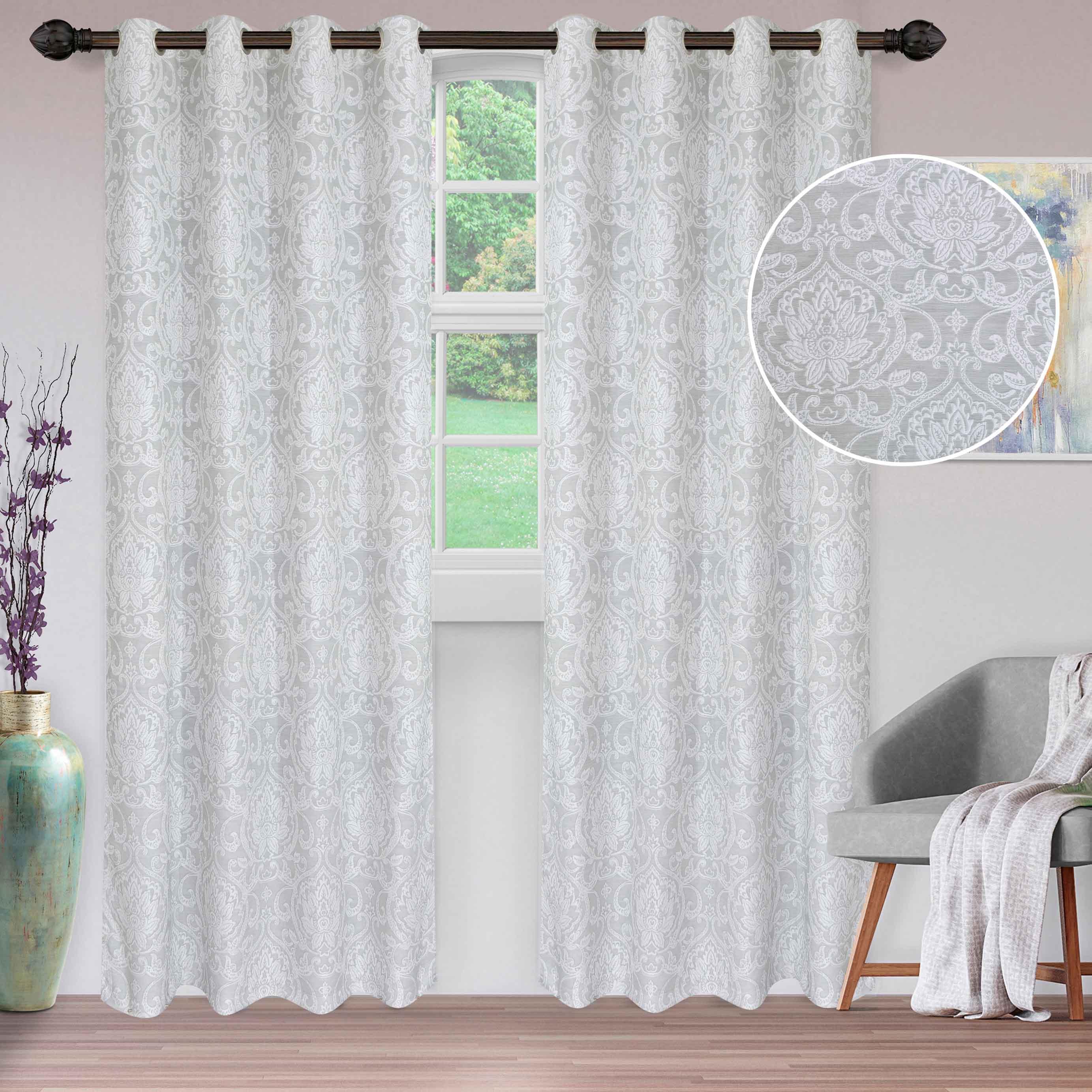 Lotus Jacquard Floral Damask Semi Sheer Curtain Panel Set - Semi Sheer Curtains by Superior