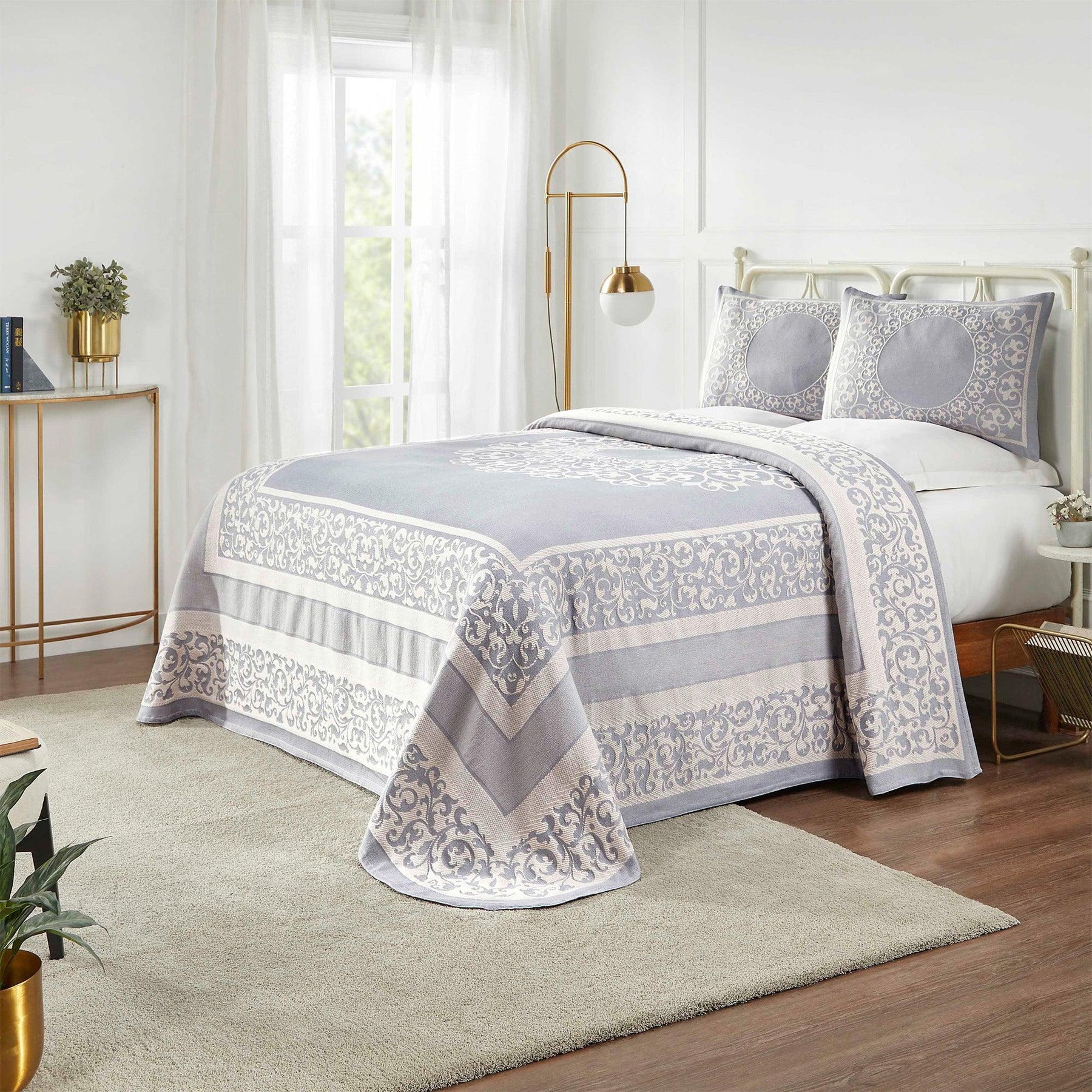 Lyron Cotton Blend Woven Jacquard Floral Scroll Bedspread Set - Bedspread by Superior