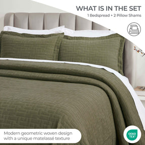 Madrid Cotton Medium Weight Geometric Matelasse Bedspread and Sham Set - Bedspread by Superior