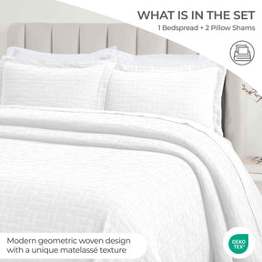 Madrid Cotton Medium Weight Geometric Matelasse Bedspread and Sham Set - Bedspread by Superior