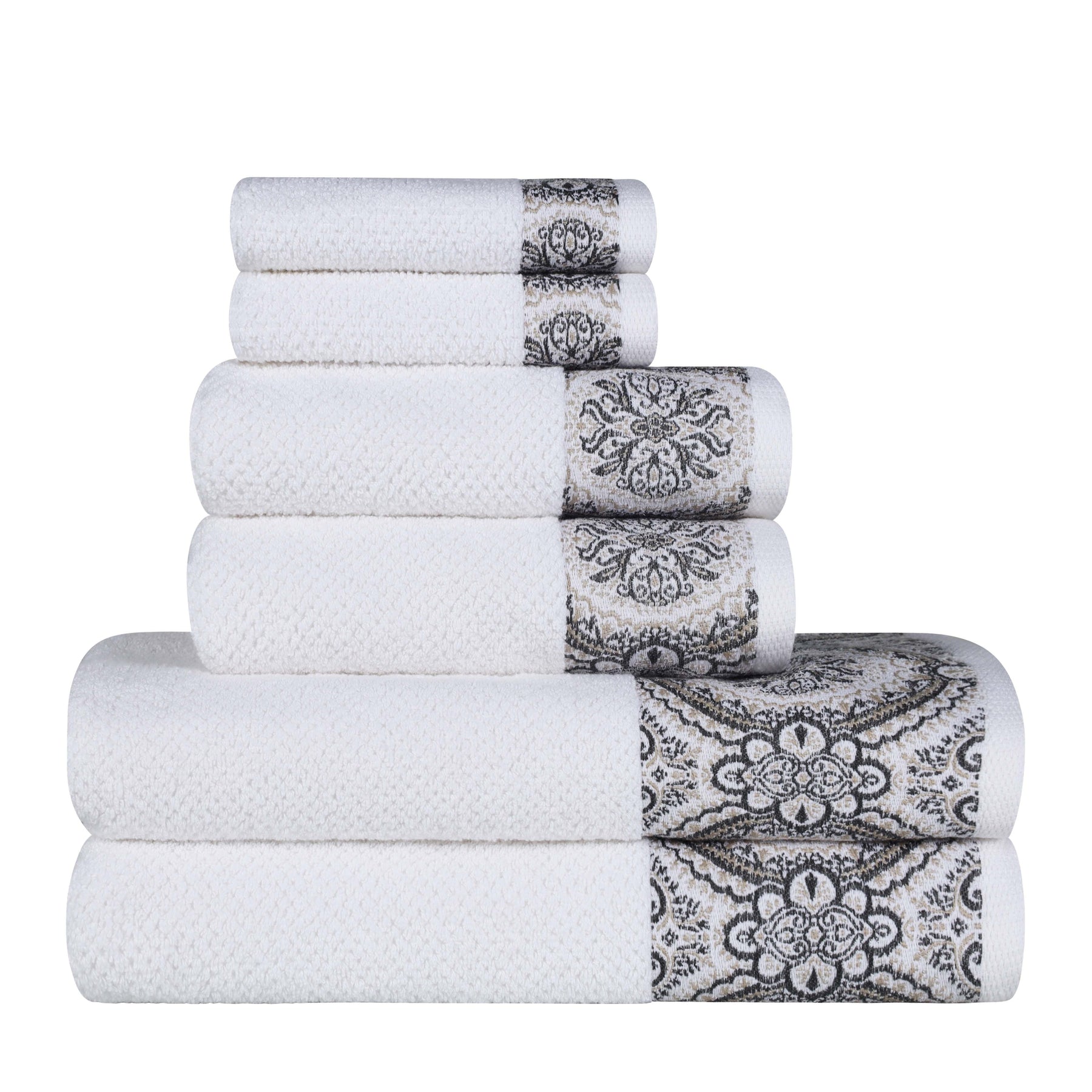 Medallion Cotton Jacquard Textured 6 Piece Assorted Towel Set - Towel Set by Superior