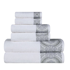 Medallion Cotton Jacquard Textured 6 Piece Assorted Towel Set - Towel Set by Superior