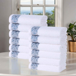 Medallion Cotton Jacquard Textured Face Towels/ Washcloths, Set of 12 - Face Towel by Superior