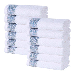 Medallion Cotton Jacquard Textured Face Towels/ Washcloths, Set of 12 - Face Towel by Superior