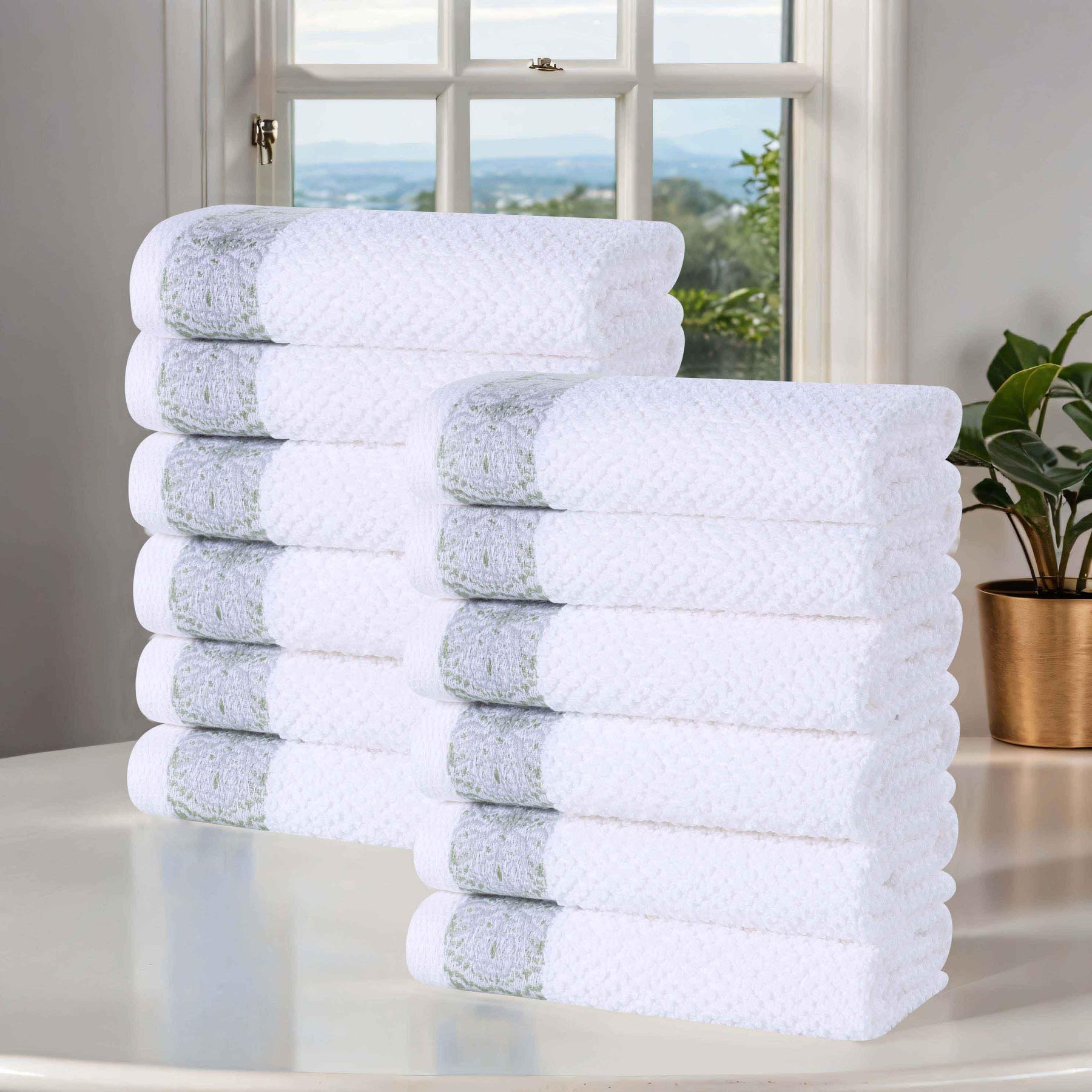 Medallion Cotton Jacquard Textured Face Towels/ Washcloths, Set of 12 - Face Towel by Superior