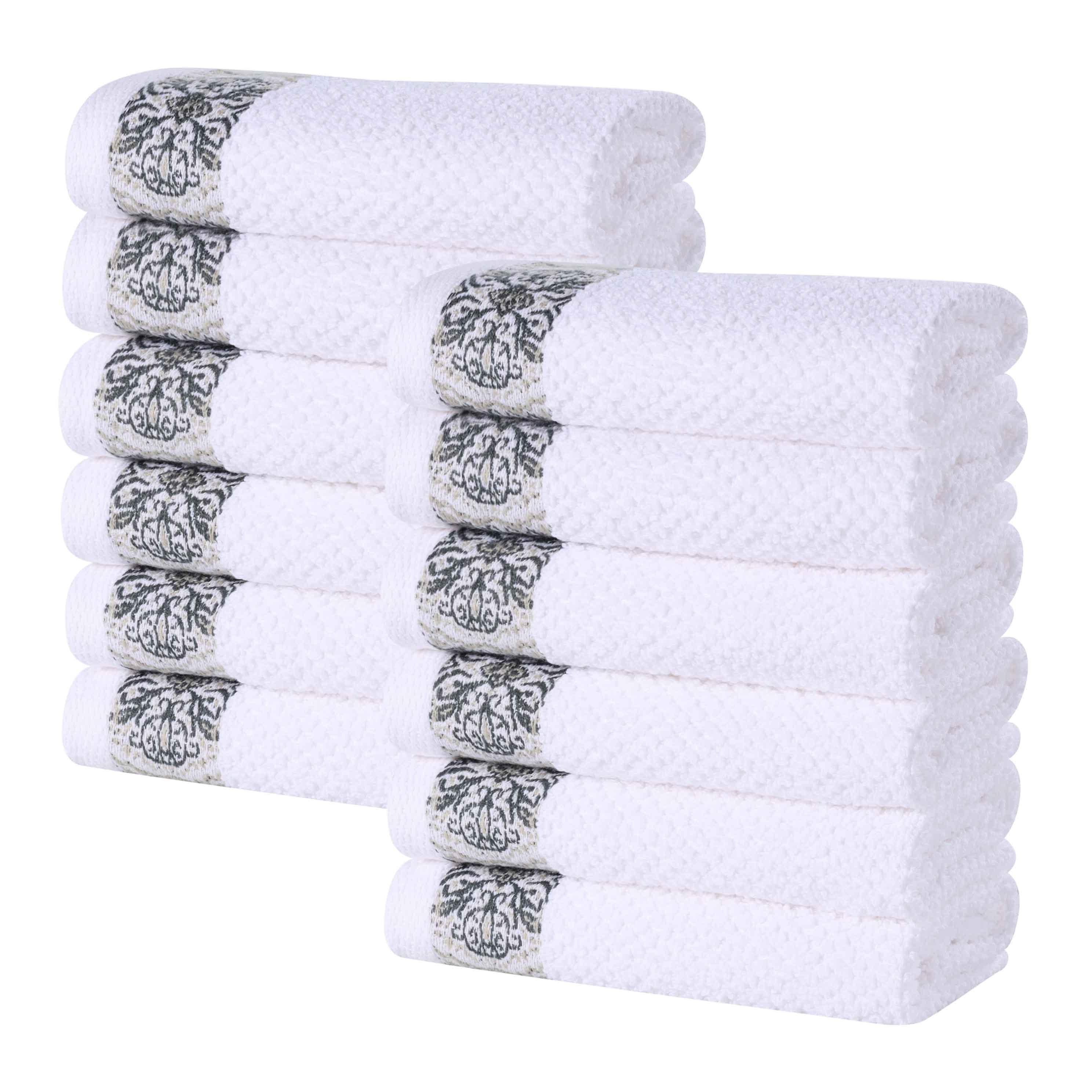 Medallion Cotton Jacquard Textured Face Towels/ Washcloths, Set of 12 - Face Towel by Superior