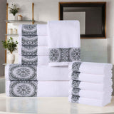 Medallion Cotton Jacquard Textured Soft Absorbent 12 Piece Towel Set - Towel Set by Superior