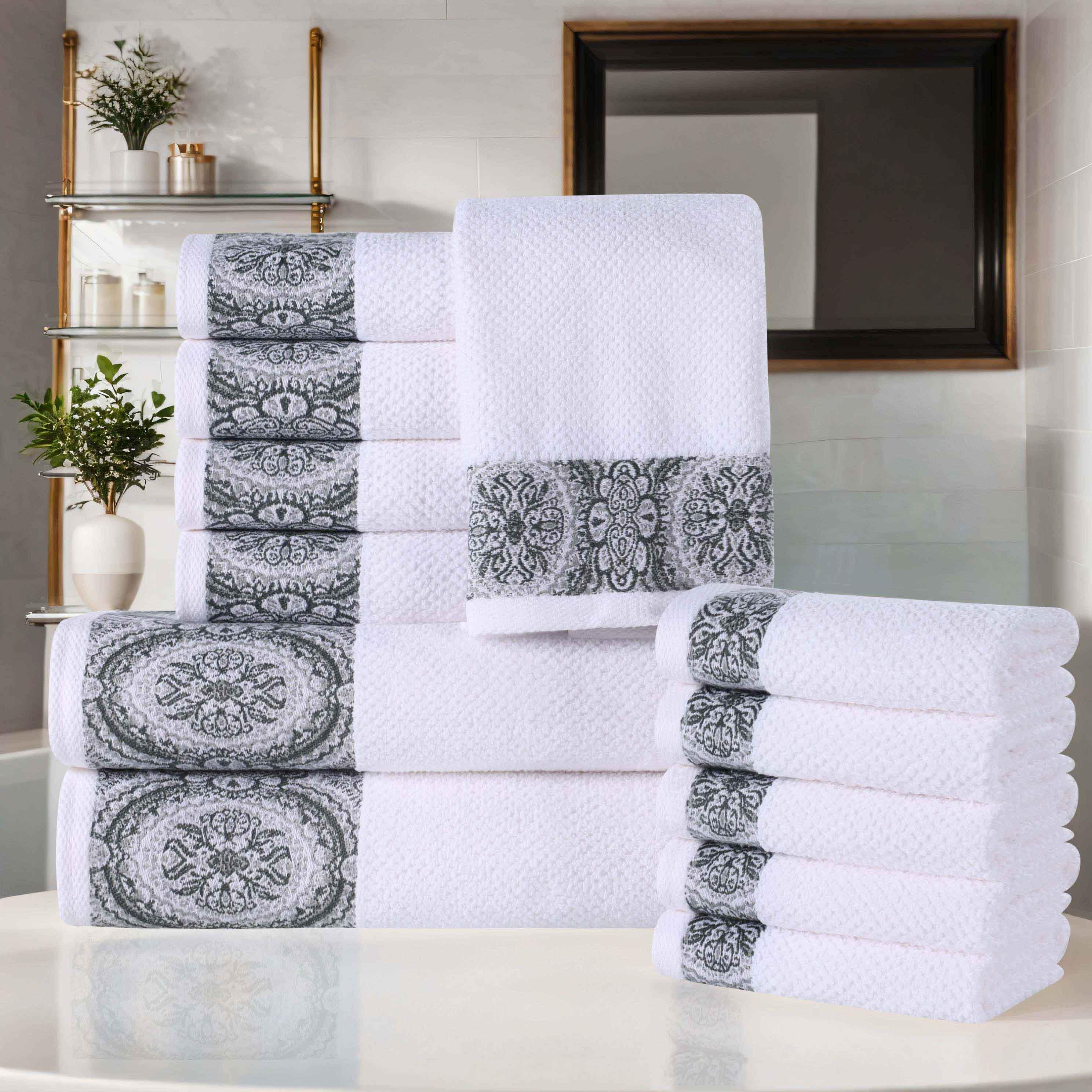 Medallion Cotton Jacquard Textured Soft Absorbent 12 Piece Towel Set - Towel Set by Superior