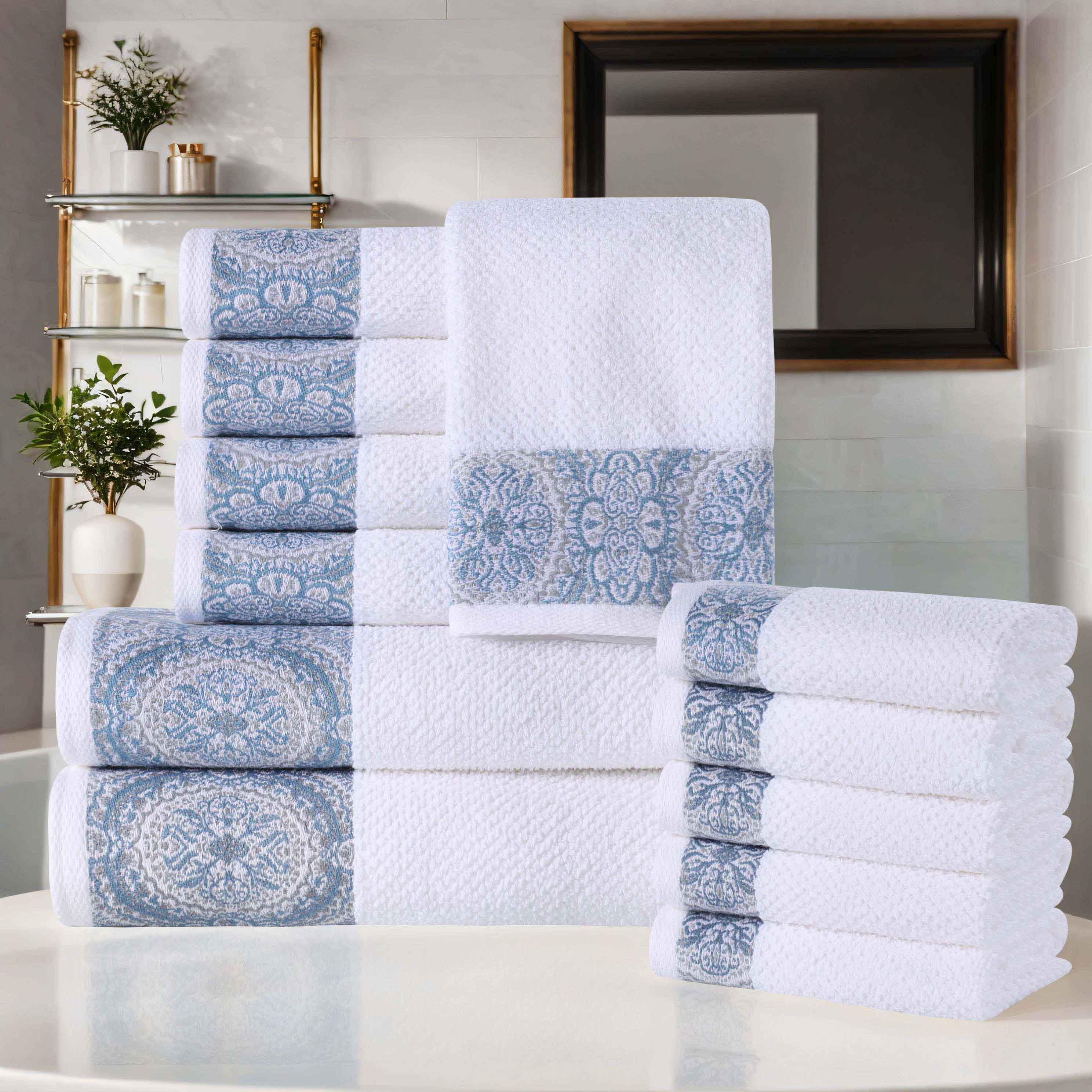 Medallion Cotton Jacquard Textured Soft Absorbent 12 Piece Towel Set - Towel Set by Superior