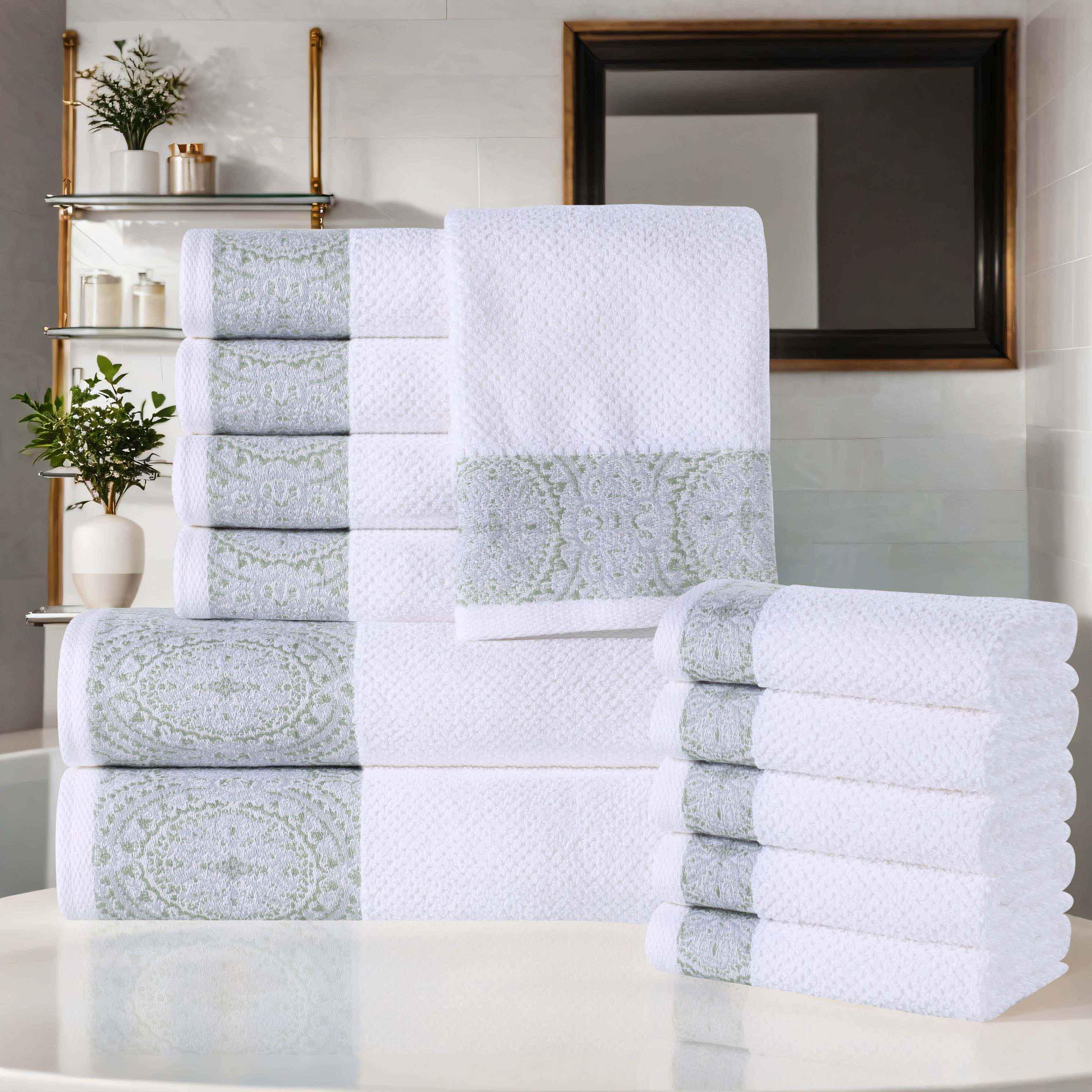 Medallion Cotton Jacquard Textured Soft Absorbent 12 Piece Towel Set - Towel Set by Superior