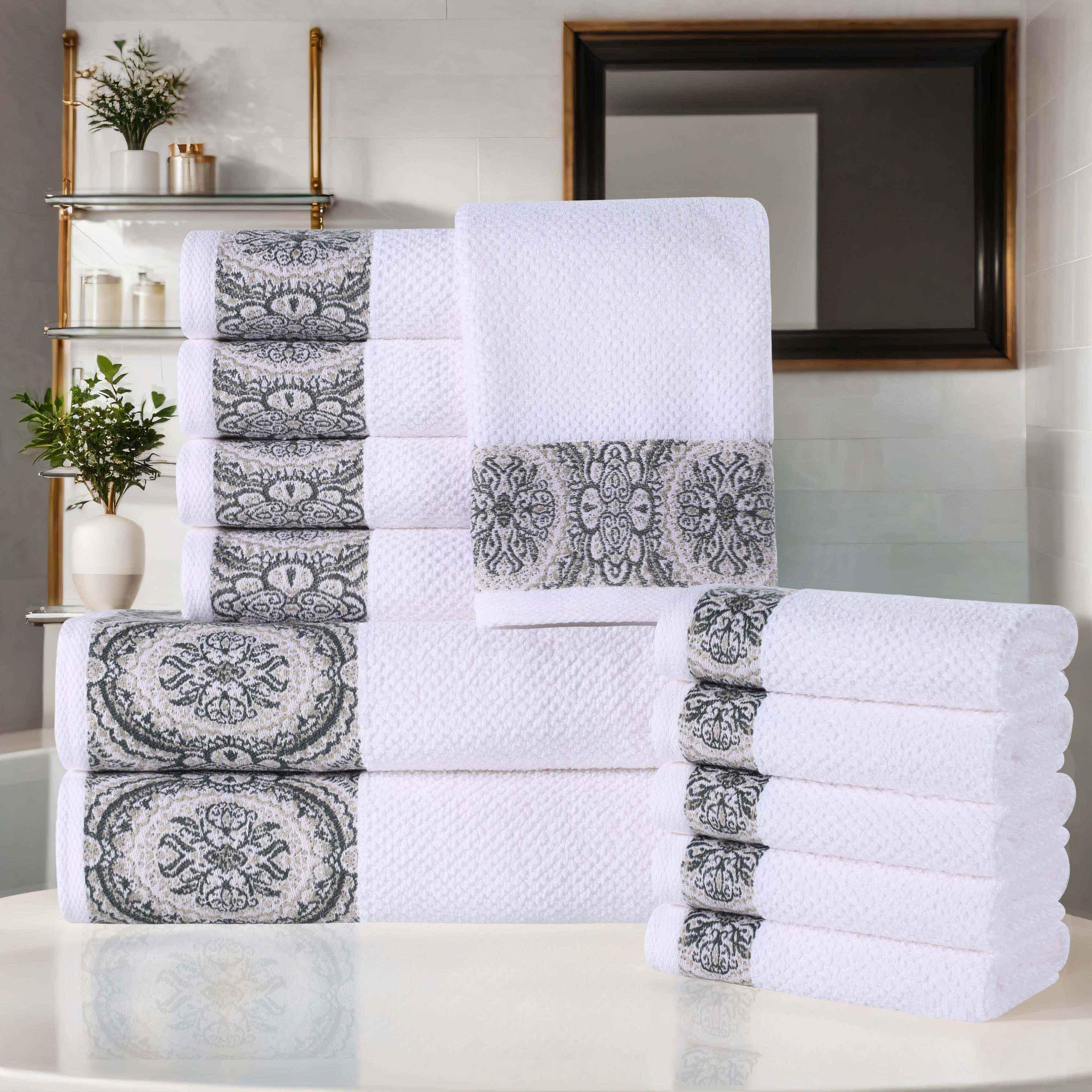 Medallion Cotton Jacquard Textured Soft Absorbent 12 Piece Towel Set - Towel Set by Superior