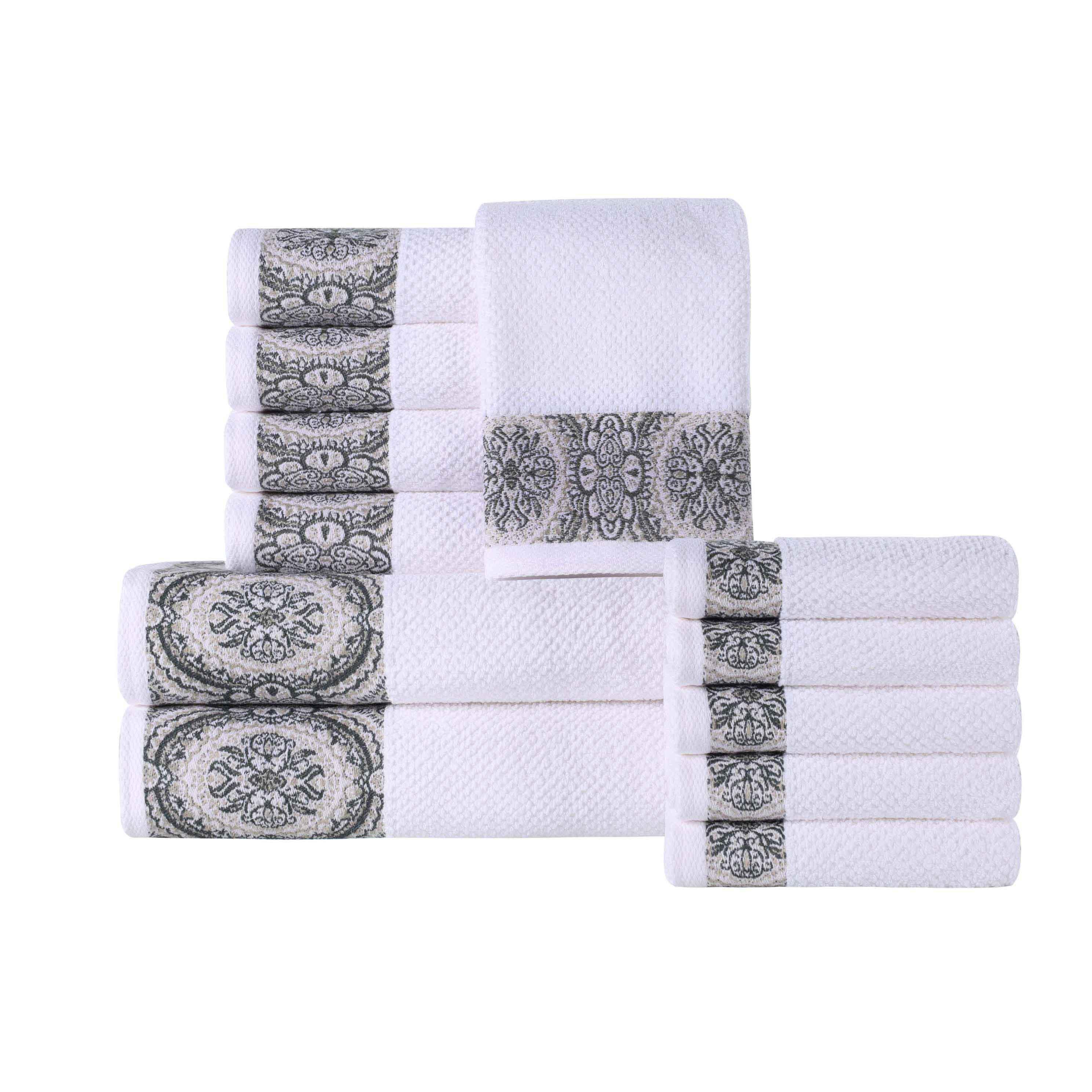 Medallion Cotton Jacquard Textured Soft Absorbent 12 Piece Towel Set - Towel Set by Superior