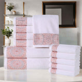 Medallion Cotton Jacquard Textured Soft Absorbent 12 Piece Towel Set - Towel Set by Superior