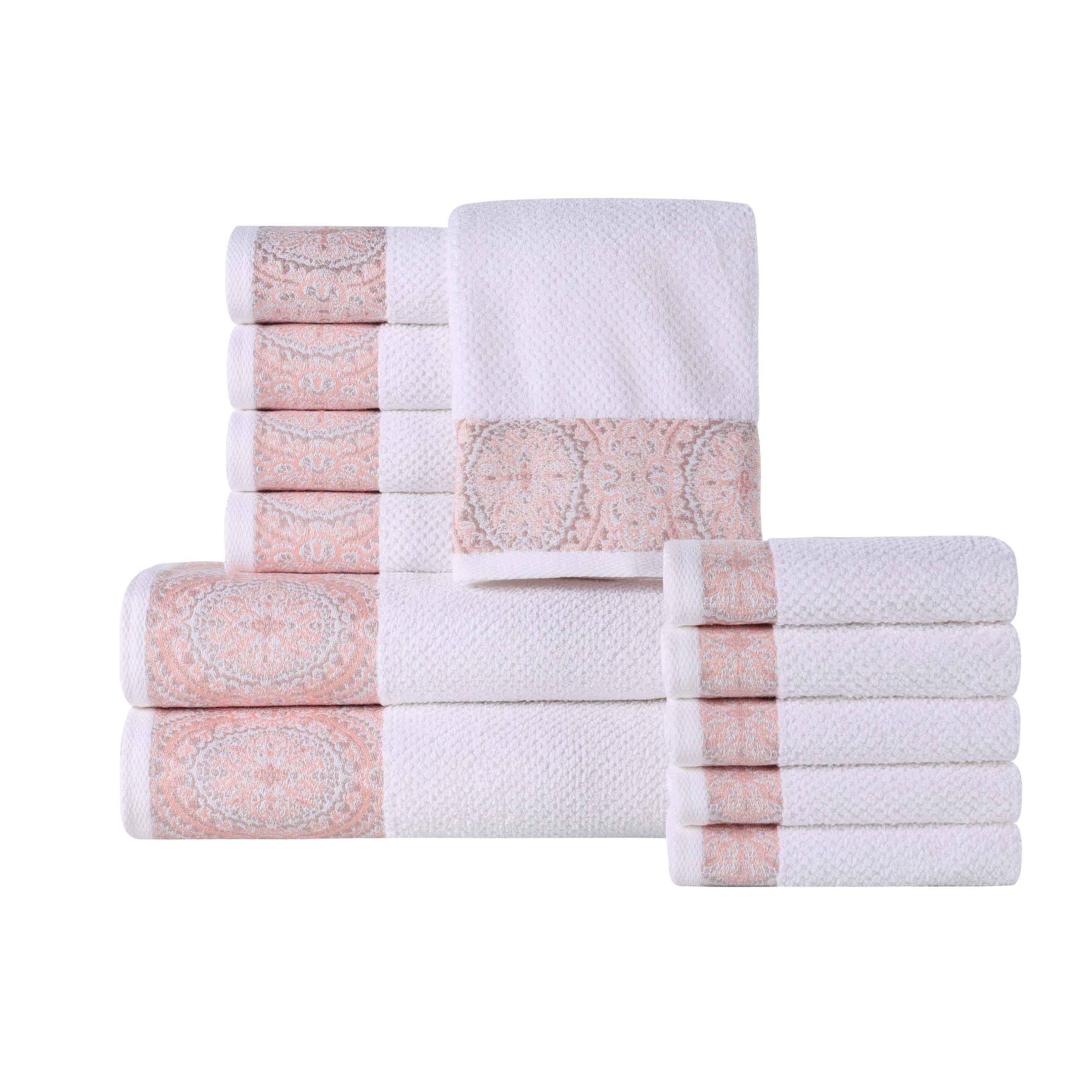 Medallion Cotton Jacquard Textured Soft Absorbent 12 Piece Towel Set - Towel Set by Superior