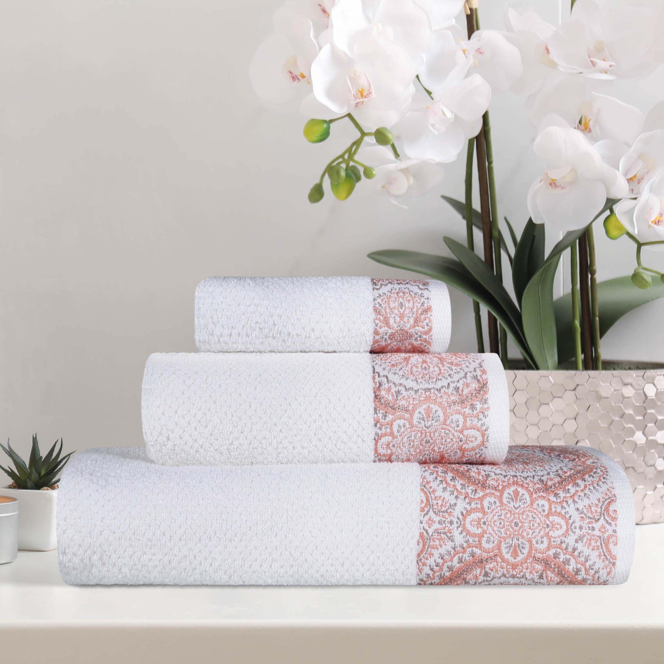 Medallion Cotton Jacquard Textured Soft Absorbent 3 Piece Towel Set - Towel Set by Superior