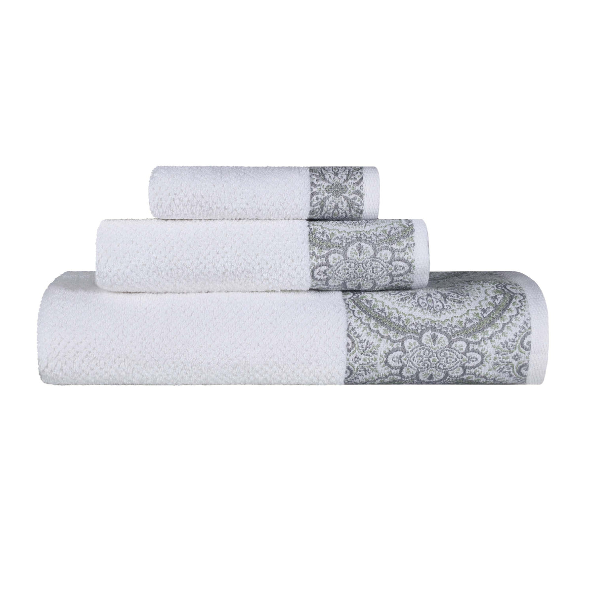 Medallion Cotton Jacquard Textured Soft Absorbent 3 Piece Towel Set - Towel Set by Superior