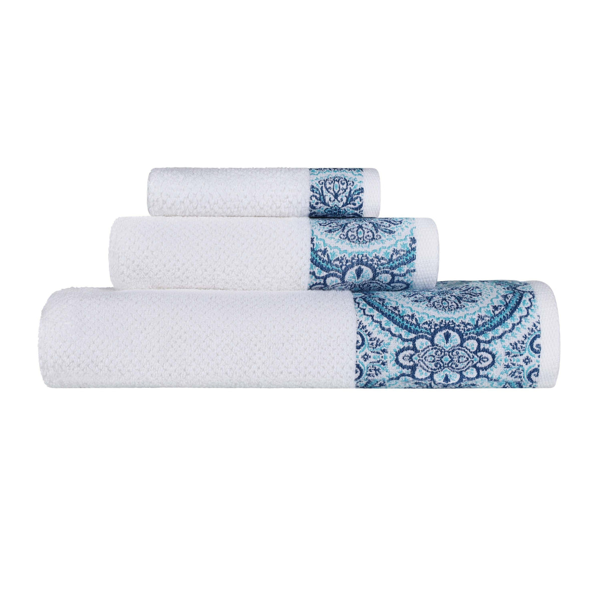 Medallion Cotton Jacquard Textured Soft Absorbent 3 Piece Towel Set - Towel Set by Superior