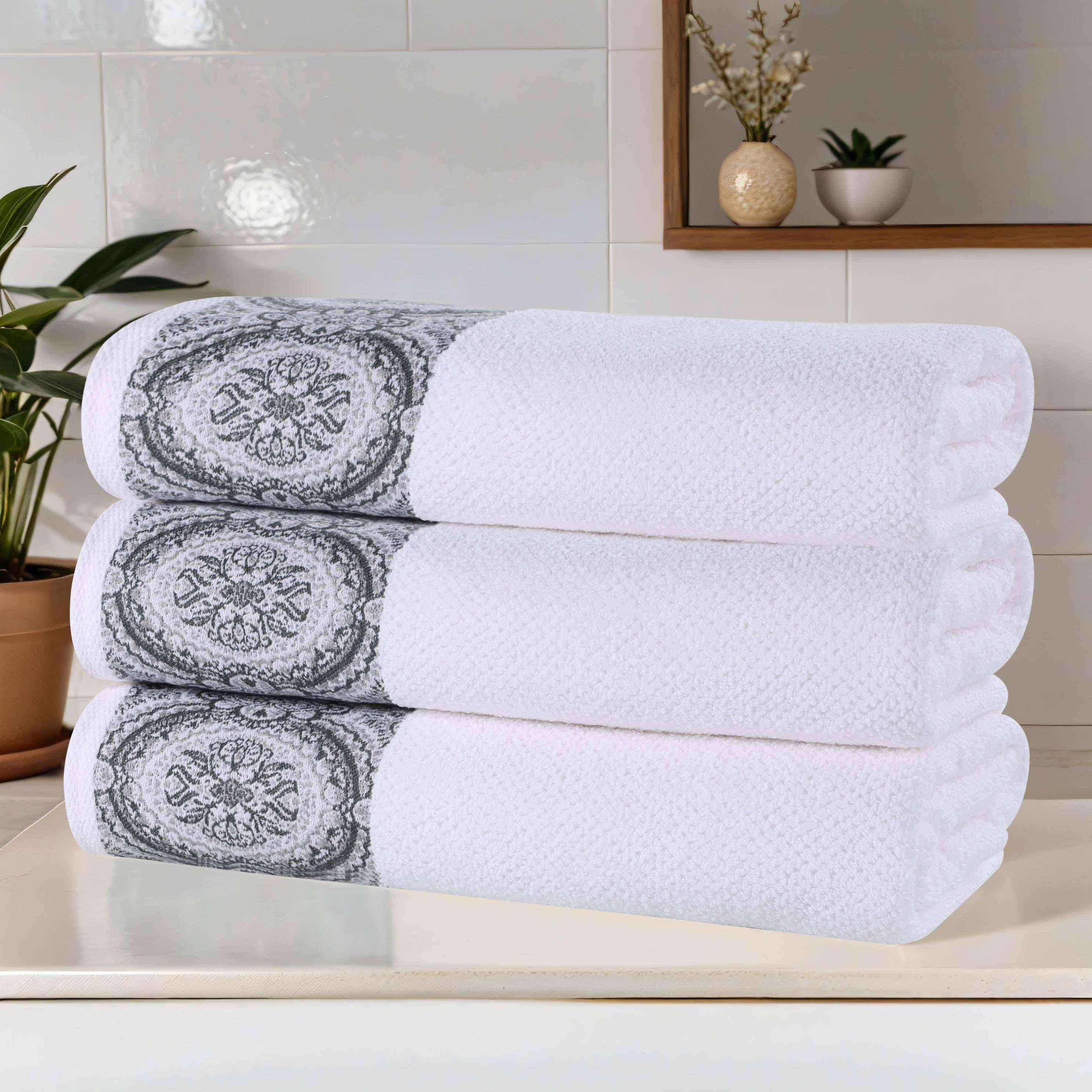 Medallion Cotton Jacquard Textured Soft Absorbent Bath Towel Set of 3 - Bath Towel by Superior