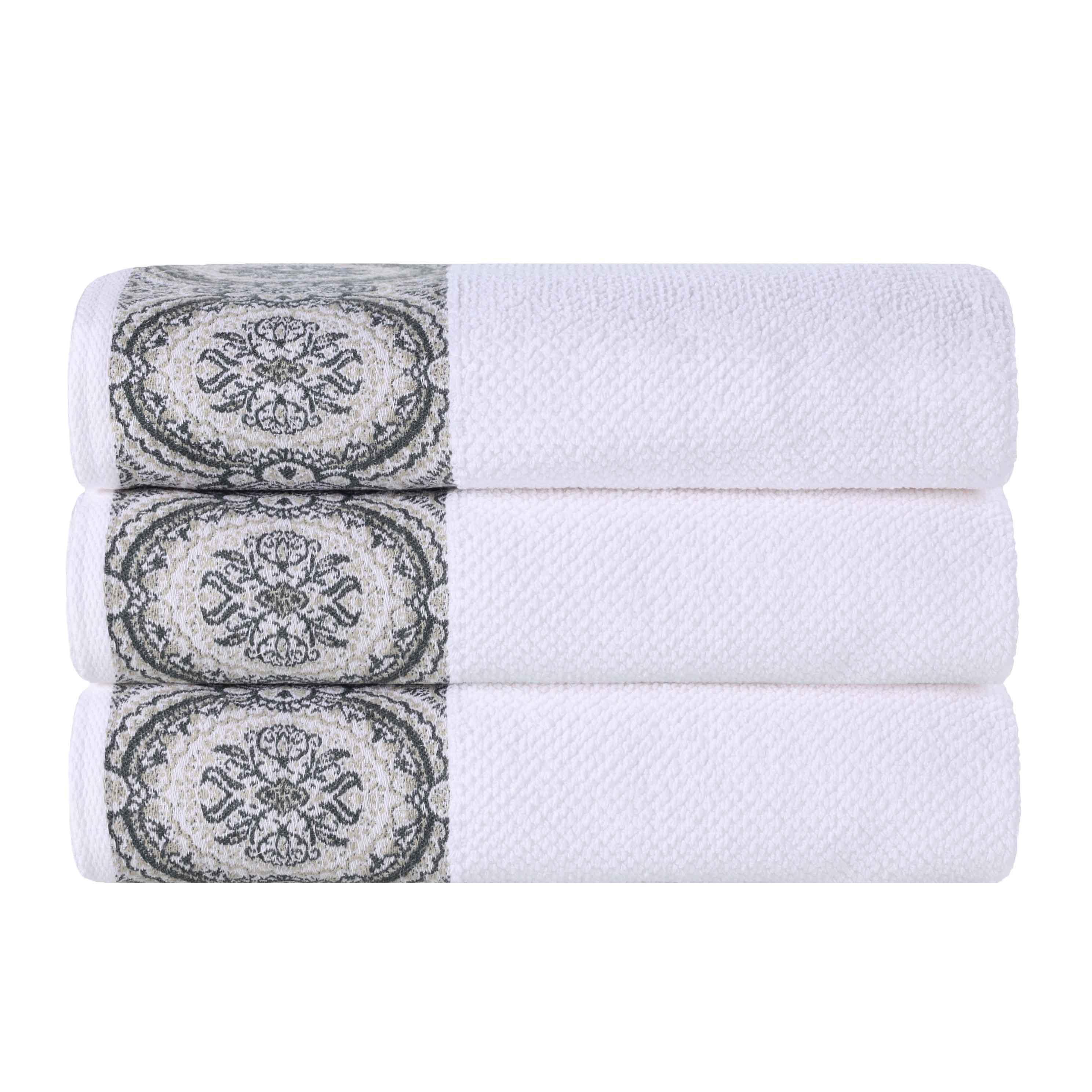 Medallion Cotton Jacquard Textured Soft Absorbent Bath Towel Set of 3 - Bath Towel by Superior