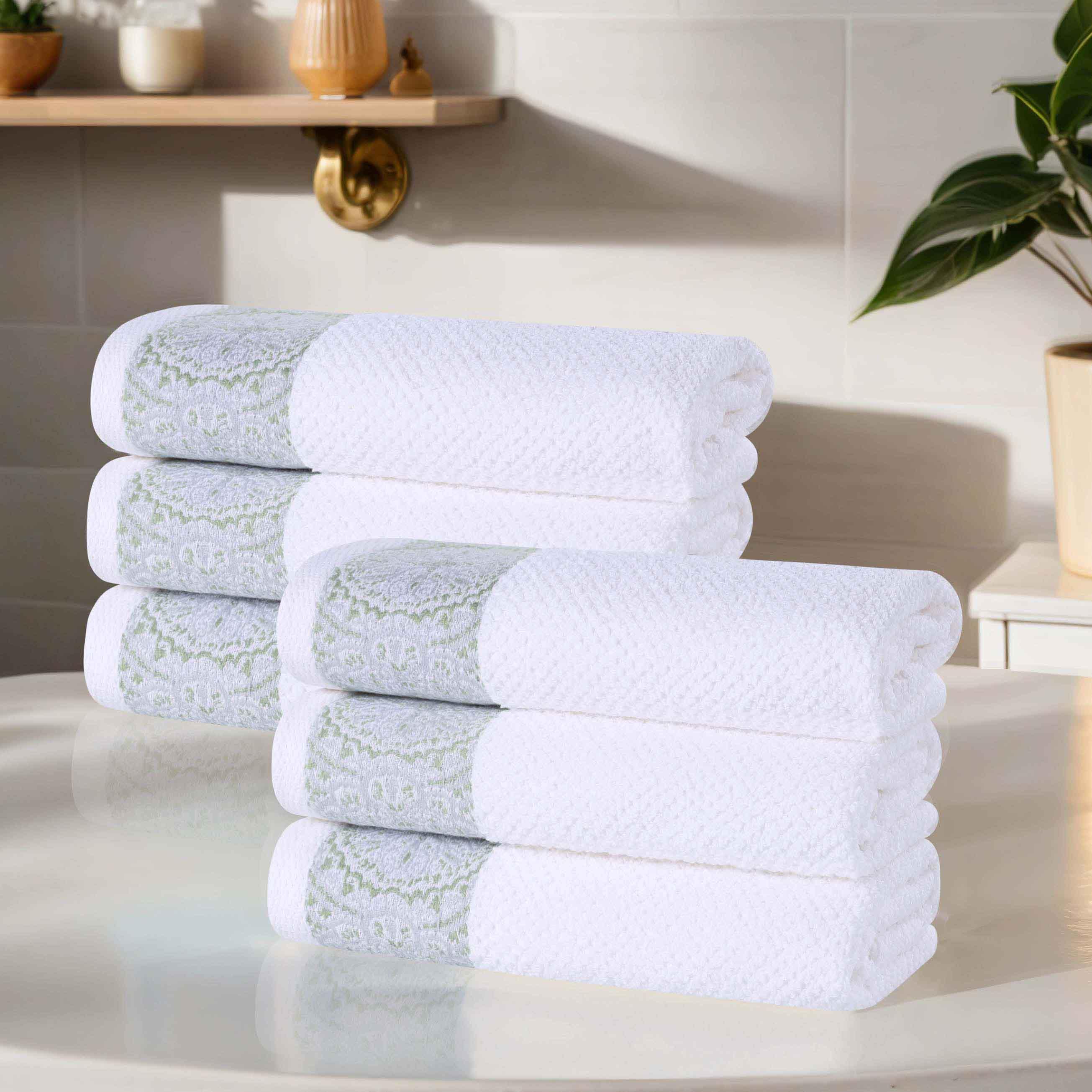 Medallion Cotton Jacquard Textured Soft Absorbent Hand Towel Set of 6 - Hand Towel by Superior