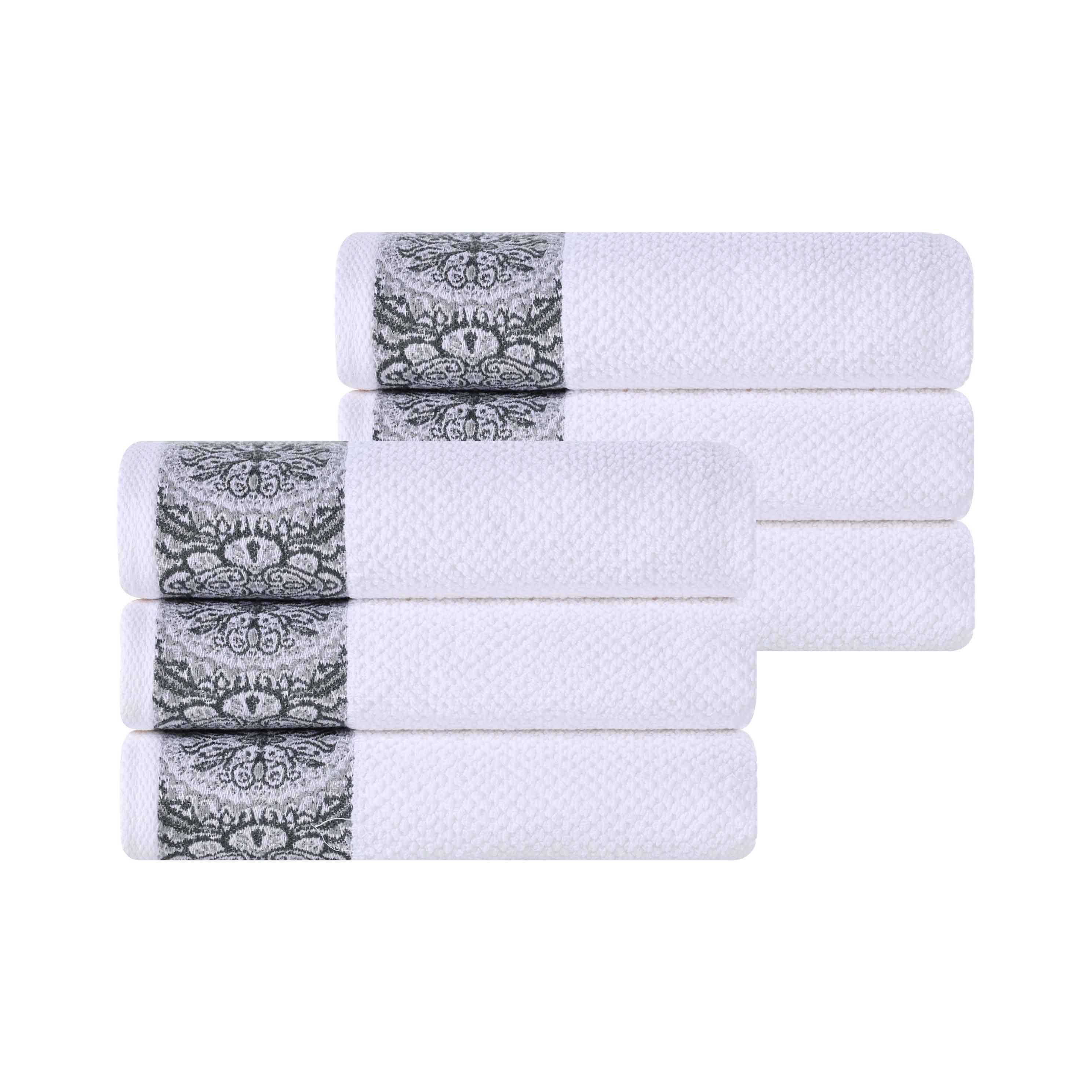 Medallion Cotton Jacquard Textured Soft Absorbent Hand Towel Set of 6 - Hand Towel by Superior