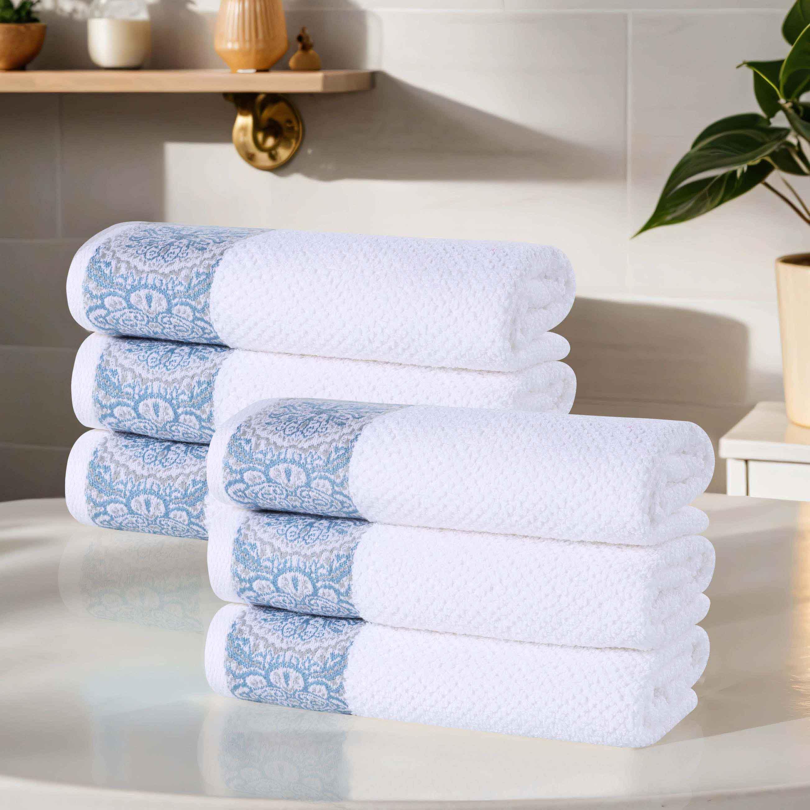 Medallion Cotton Jacquard Textured Soft Absorbent Hand Towel Set of 6 - Hand Towel by Superior