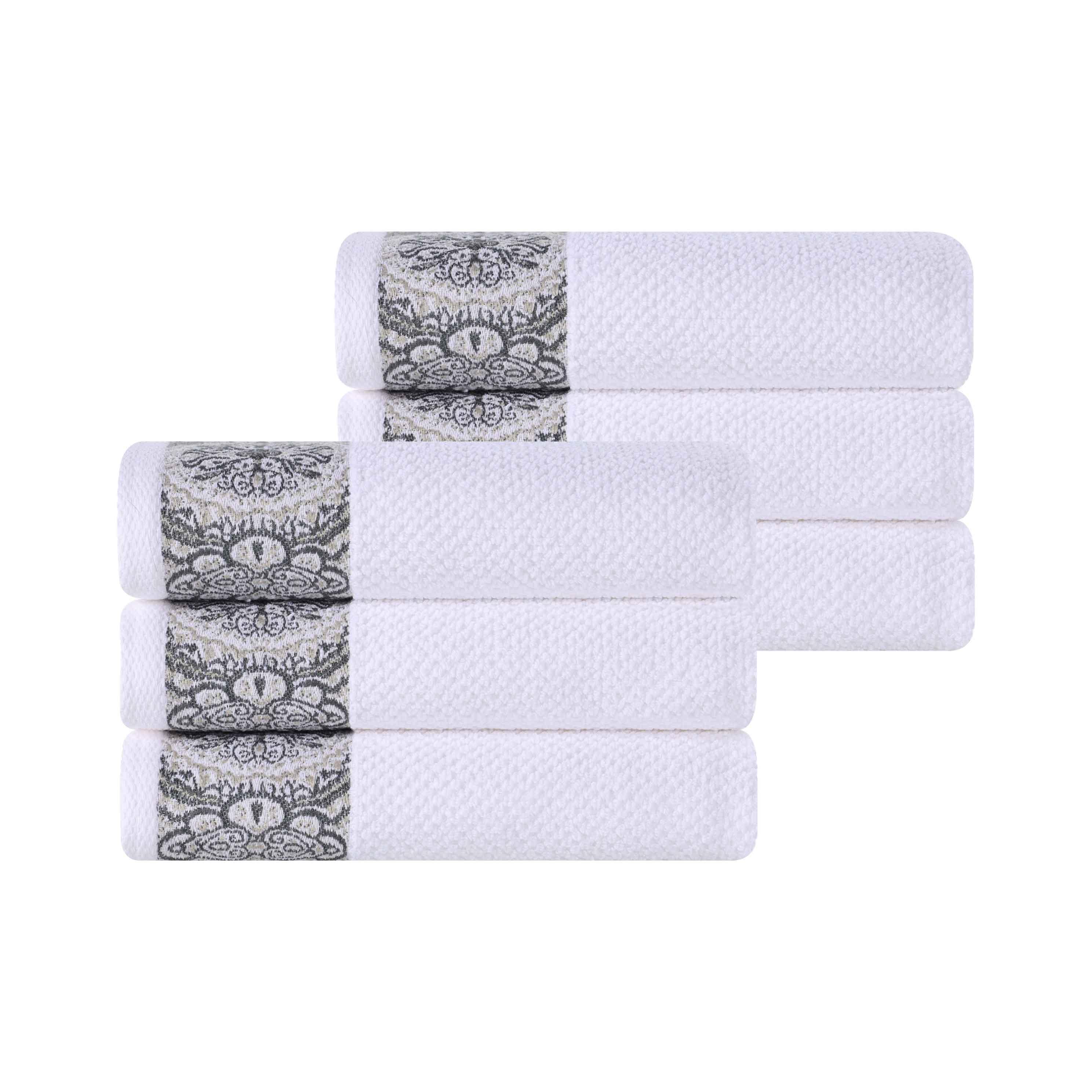 Medallion Cotton Jacquard Textured Soft Absorbent Hand Towel Set of 6 - Hand Towel by Superior