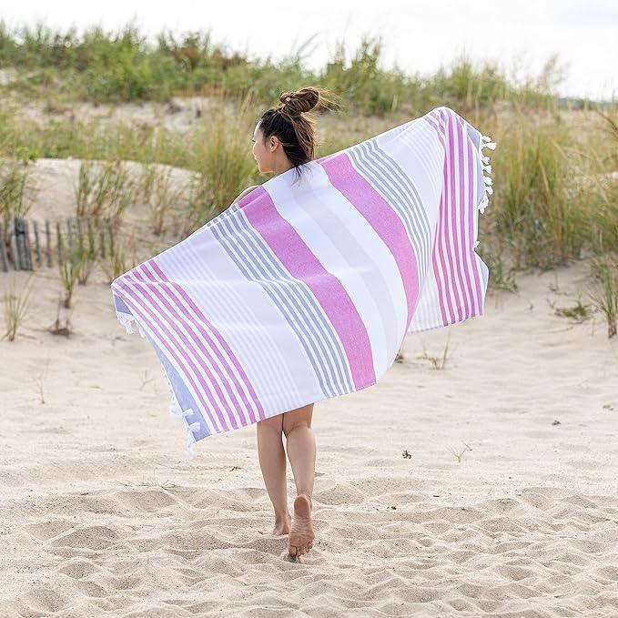 Meera Stripe Fouta 2 Piece Beach Towel Set with Tassels - Beach Towel by Superior