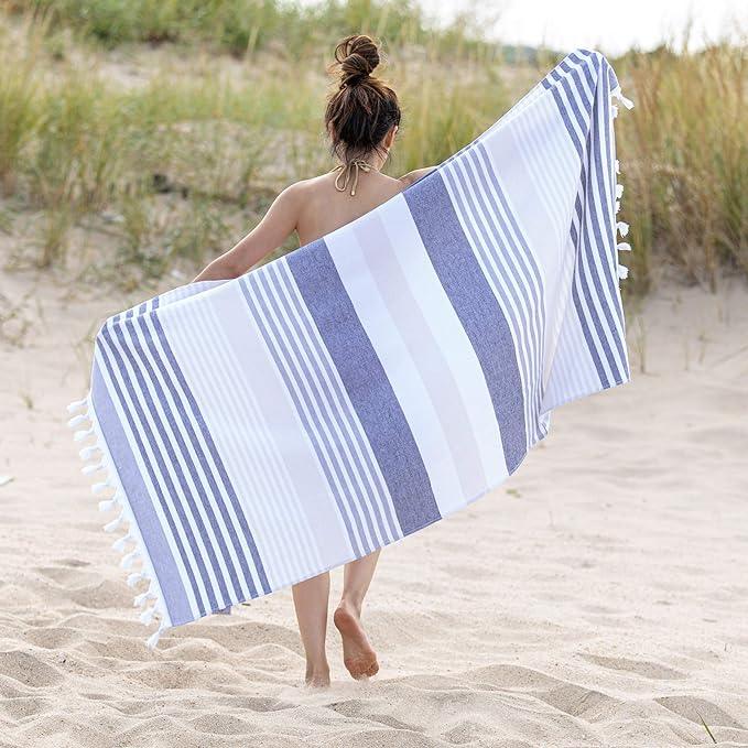 Meera Stripe Fouta 4 Piece Beach Towel Set with Tassels - Beach Towel by Superior