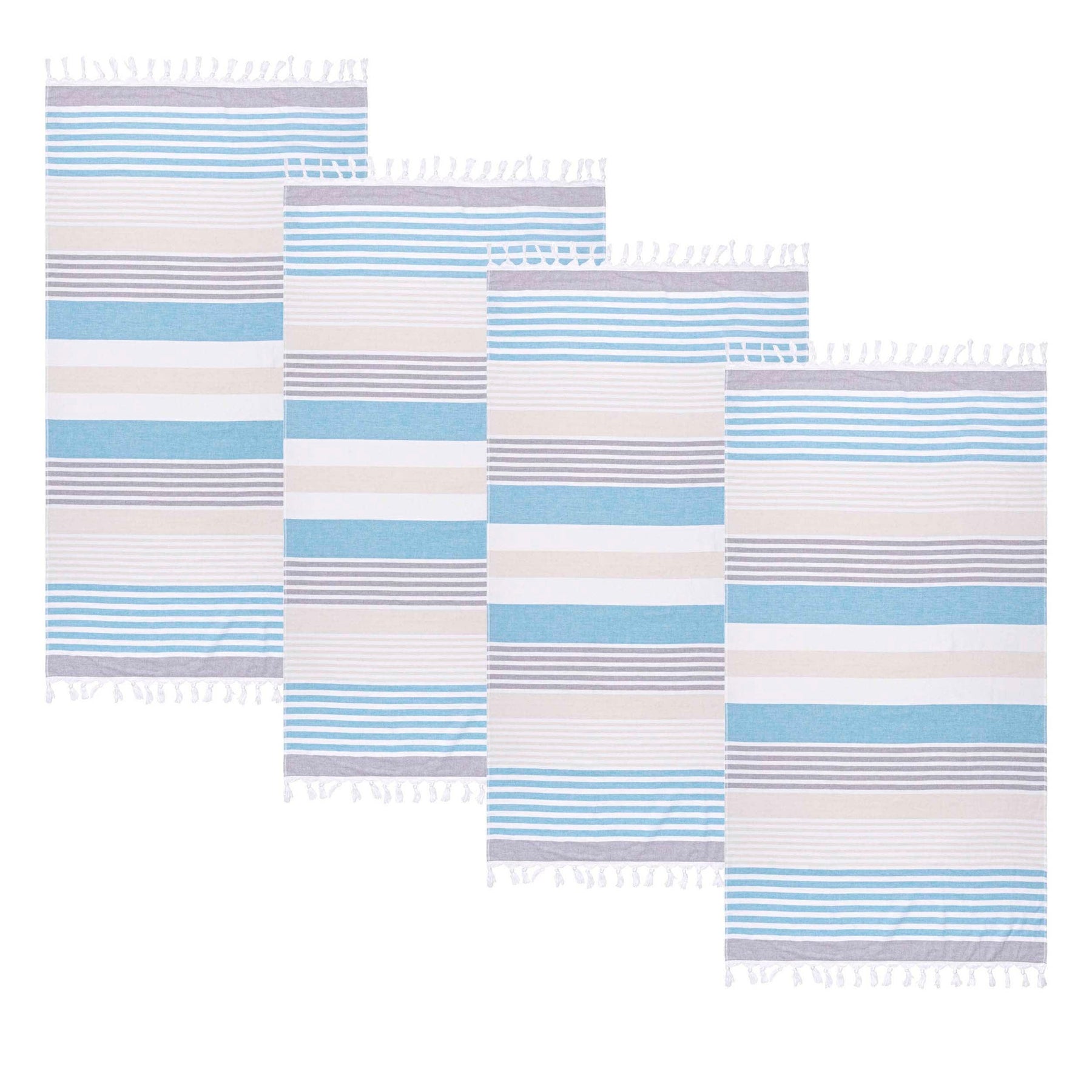 Meera Stripe Fouta 4 Piece Beach Towel Set with Tassels - Beach Towel by Superior