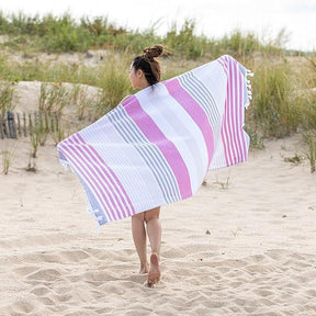 Meera Stripe Fouta 4 Piece Beach Towel Set with Tassels - Beach Towel by Superior