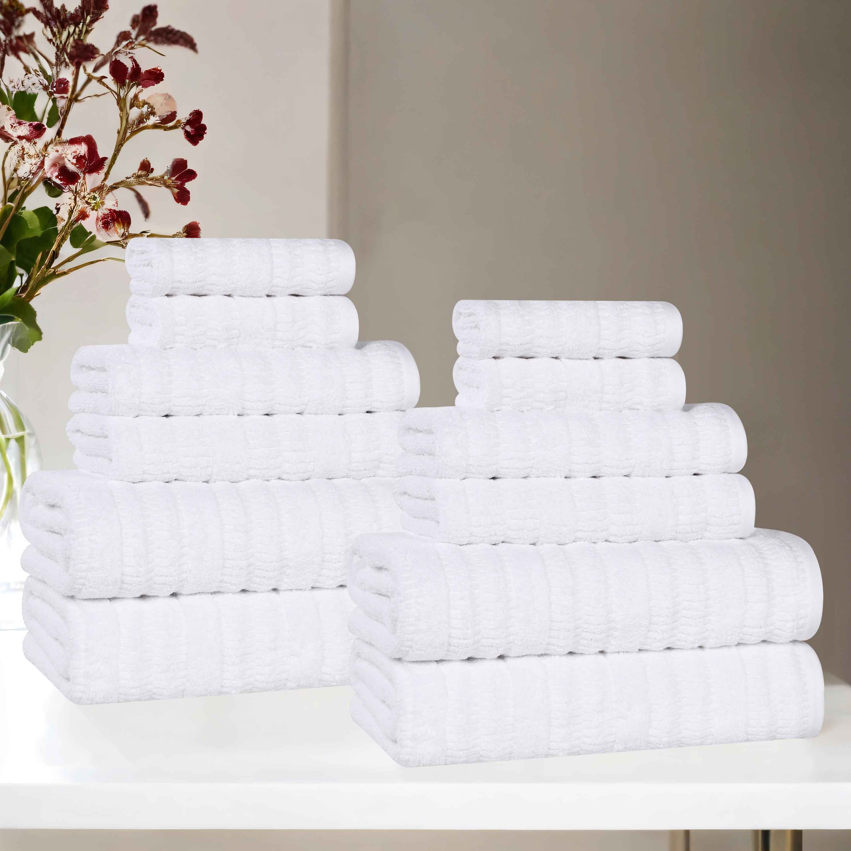 Mika Smart Twist Cotton Solid Textured Ribbed 12 Piece Towel Set - Towel Set by Superior