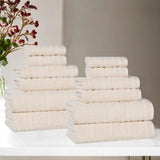 Mika Smart Twist Cotton Solid Textured Ribbed 12 Piece Towel Set - Towel Set by Superior