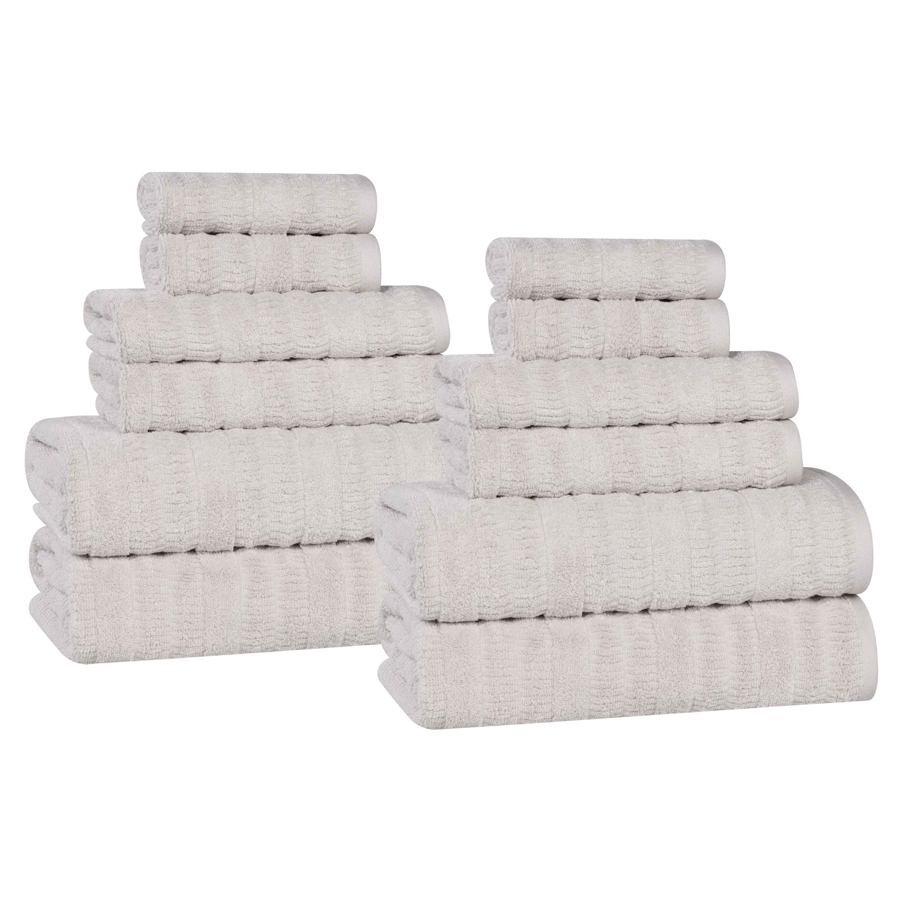 Mika Smart Twist Cotton Solid Textured Ribbed 12 Piece Towel Set - Towel Set by Superior