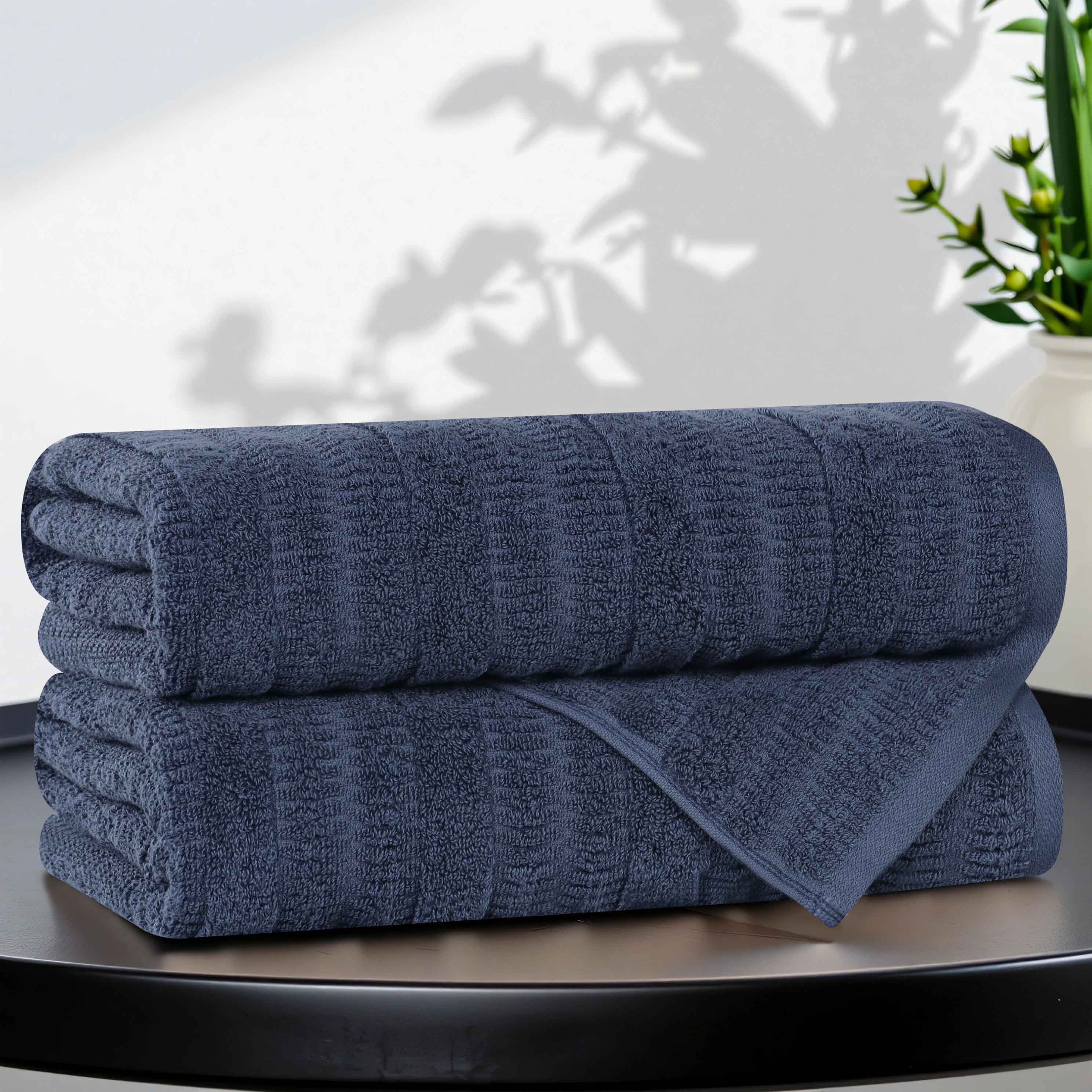 Mika Smart Twist Cotton Solid Textured Ribbed Bath Towels, Set of 2 - Bath Towel by Superior