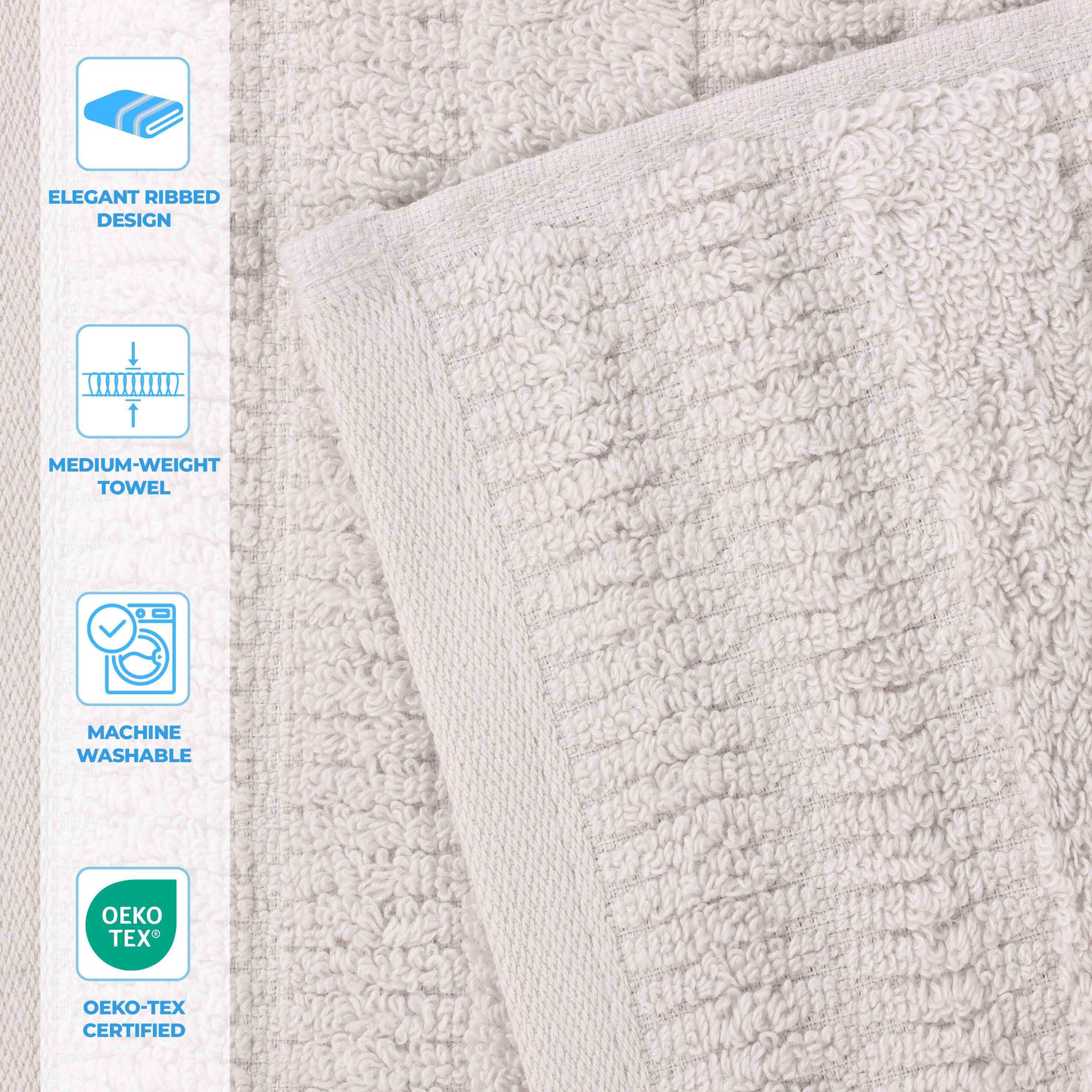 Mika Smart Twist Cotton Solid Textured Ribbed Face Towels, Set of 12 - Face Towel by Superior