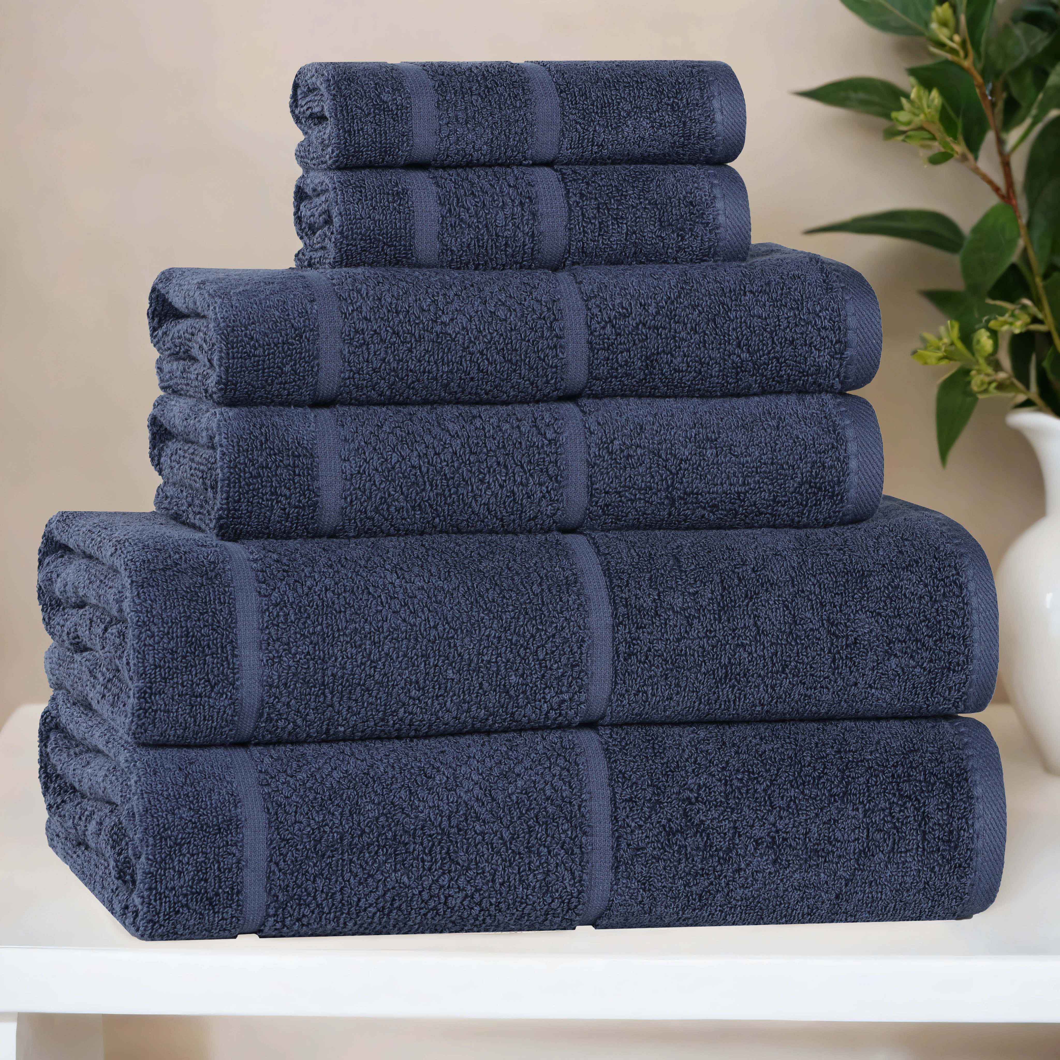 Mile Smart Twist Cotton Solid Thick Border 6 Piece Towel Set - Towel Set by Superior