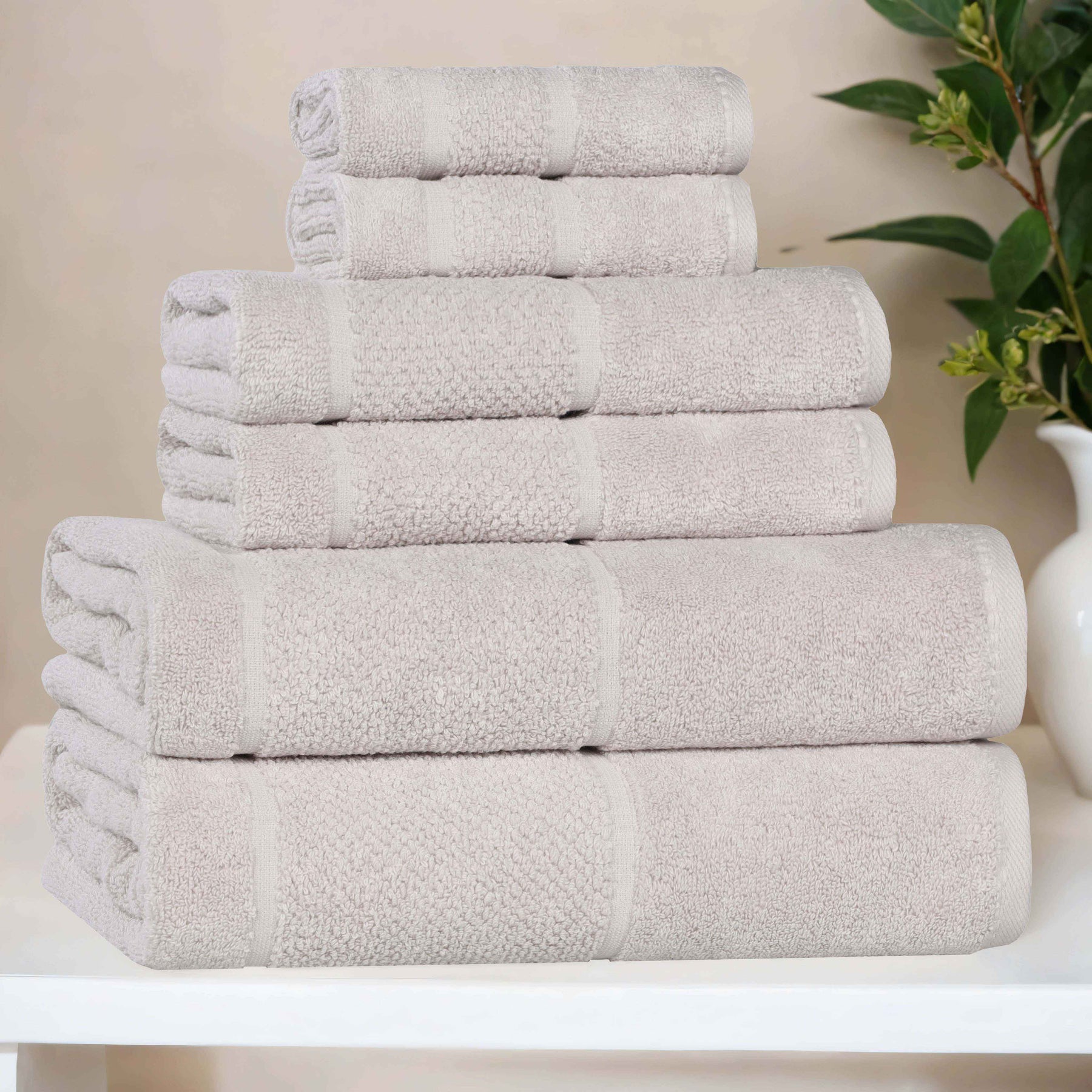 Mile Smart Twist Cotton Solid Thick Border 6 Piece Towel Set - Towel Set by Superior