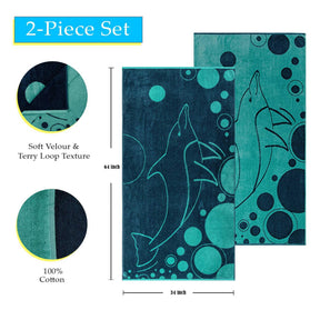 Mystic Dolphin Cotton Oversized 4 Piece Beach Towel Set - Beach Towel by Superior