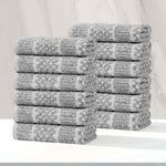 Naples Cotton Blend Checkered Ribbed Face Towels Washcloths, Set of 12 - Face Towel by Superior