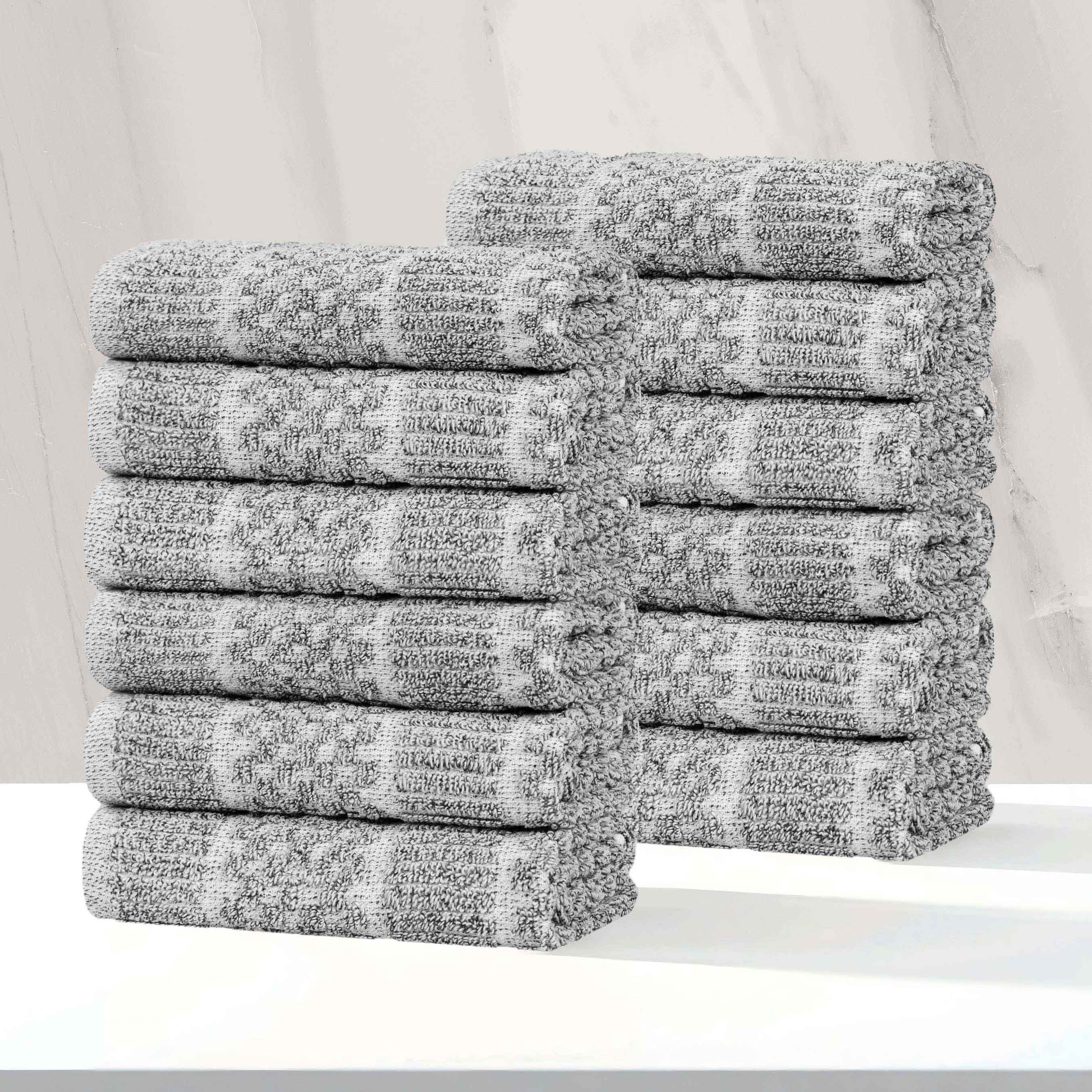 Naples Cotton Blend Checkered Ribbed Face Towels Washcloths, Set of 12 - Face Towel by Superior