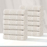 Naples Cotton Blend Checkered Ribbed Face Towels Washcloths, Set of 12 - Face Towel by Superior