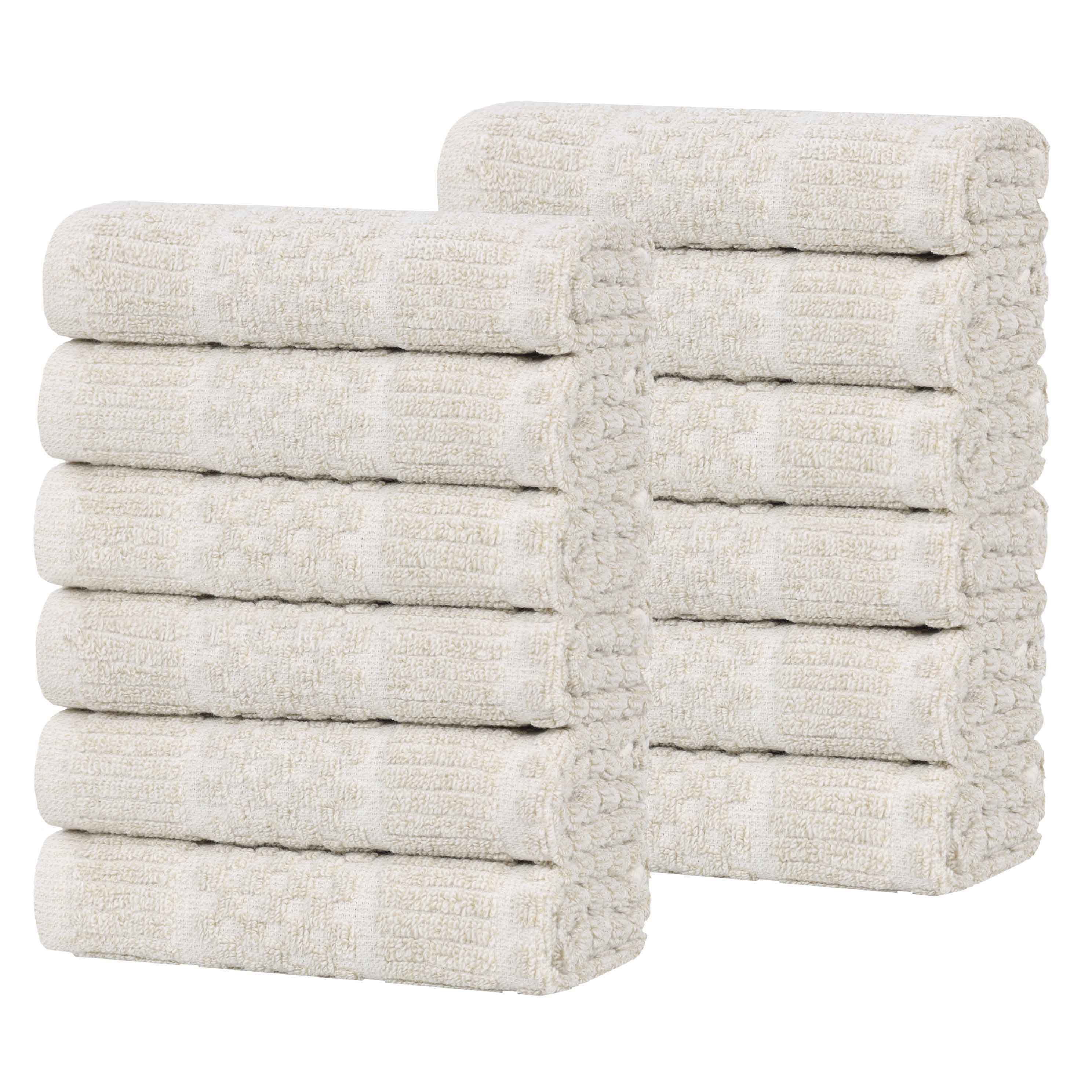 Naples Cotton Blend Checkered Ribbed Face Towels Washcloths, Set of 12 - Face Towel by Superior