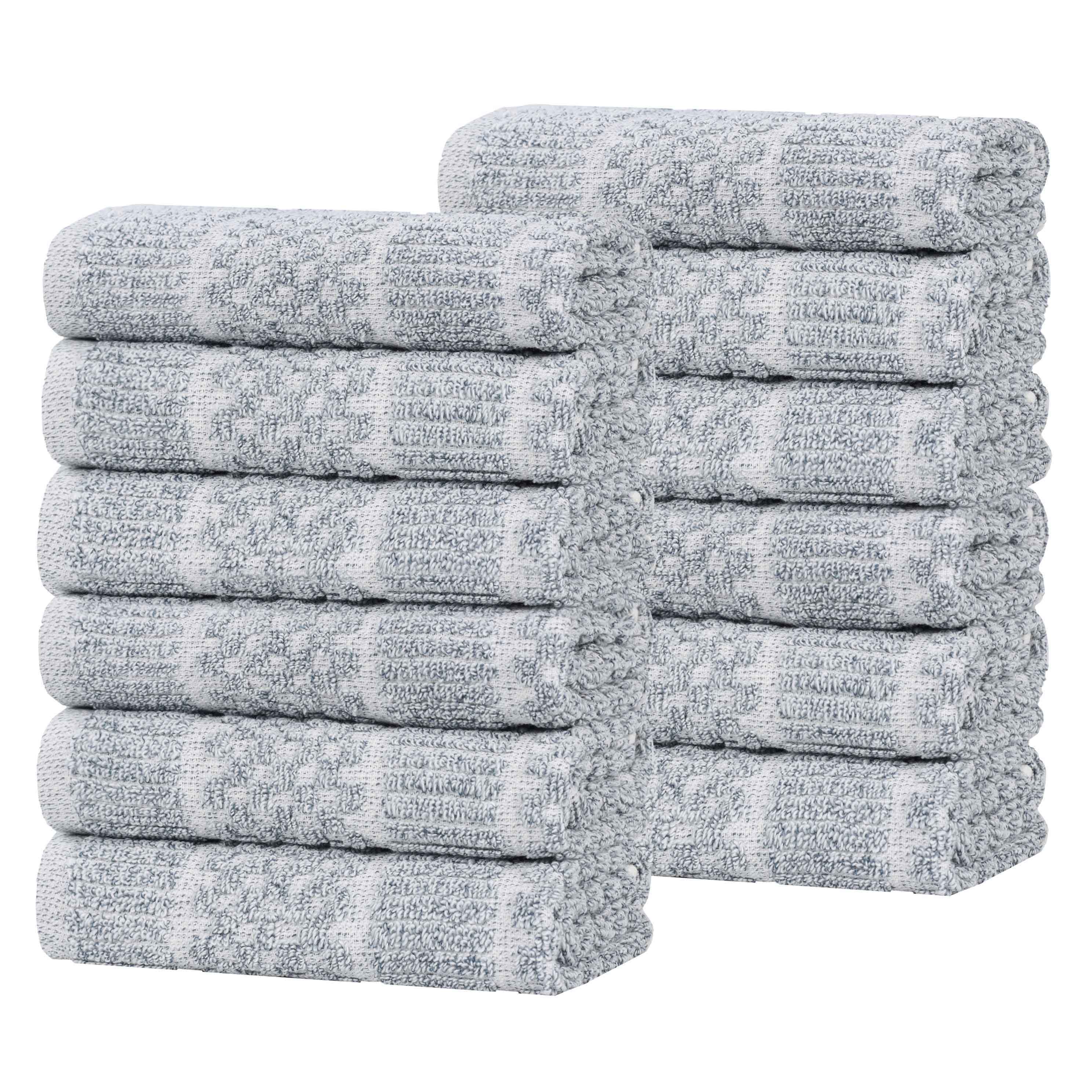 Naples Cotton Blend Checkered Ribbed Face Towels Washcloths, Set of 12 - Face Towel by Superior