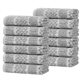 Naples Cotton Blend Checkered Ribbed Face Towels Washcloths, Set of 12 - Face Towel by Superior