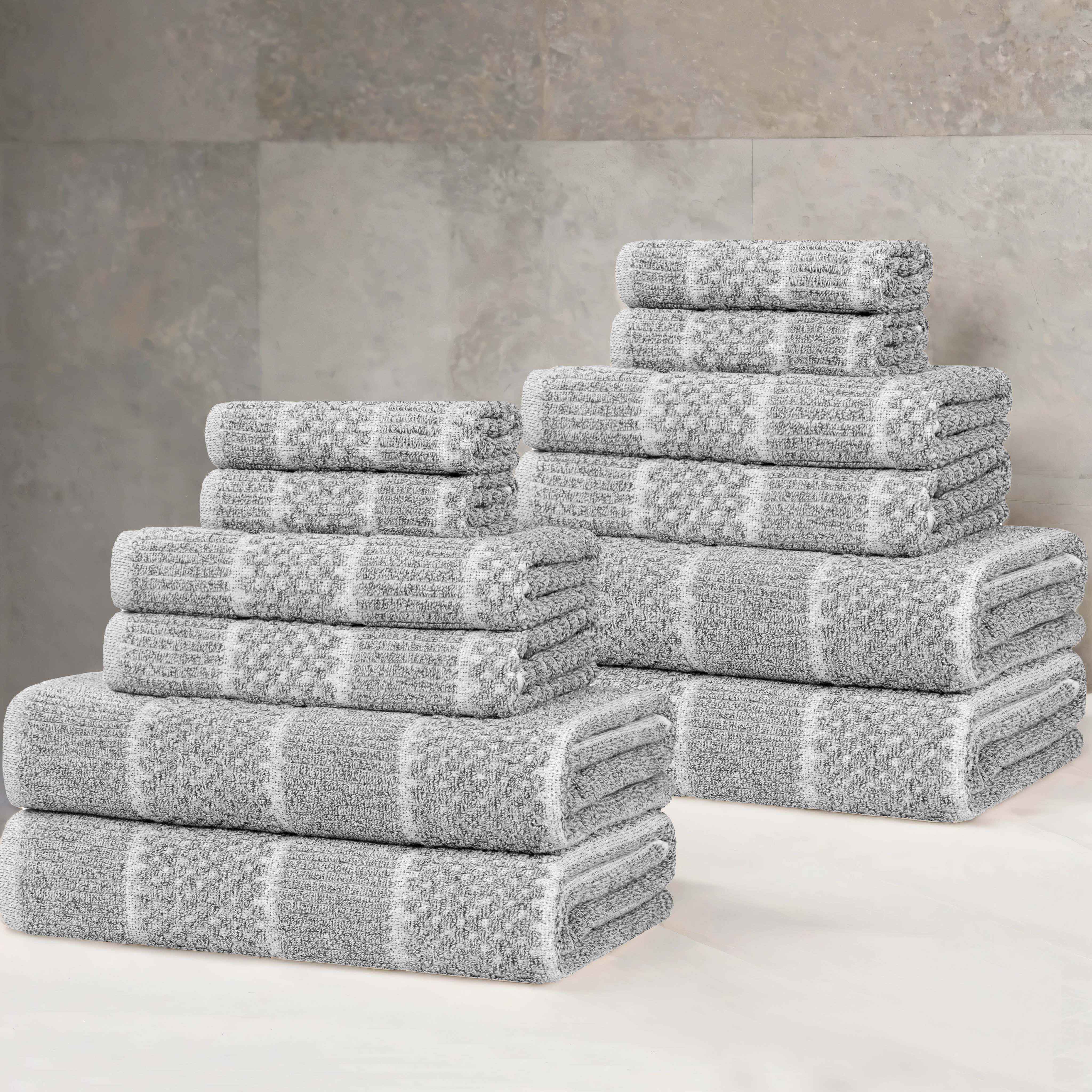 Naples Cotton Blend Textured Checkered and Ribbed 12 Piece Towel Set - Towel Set by Superior