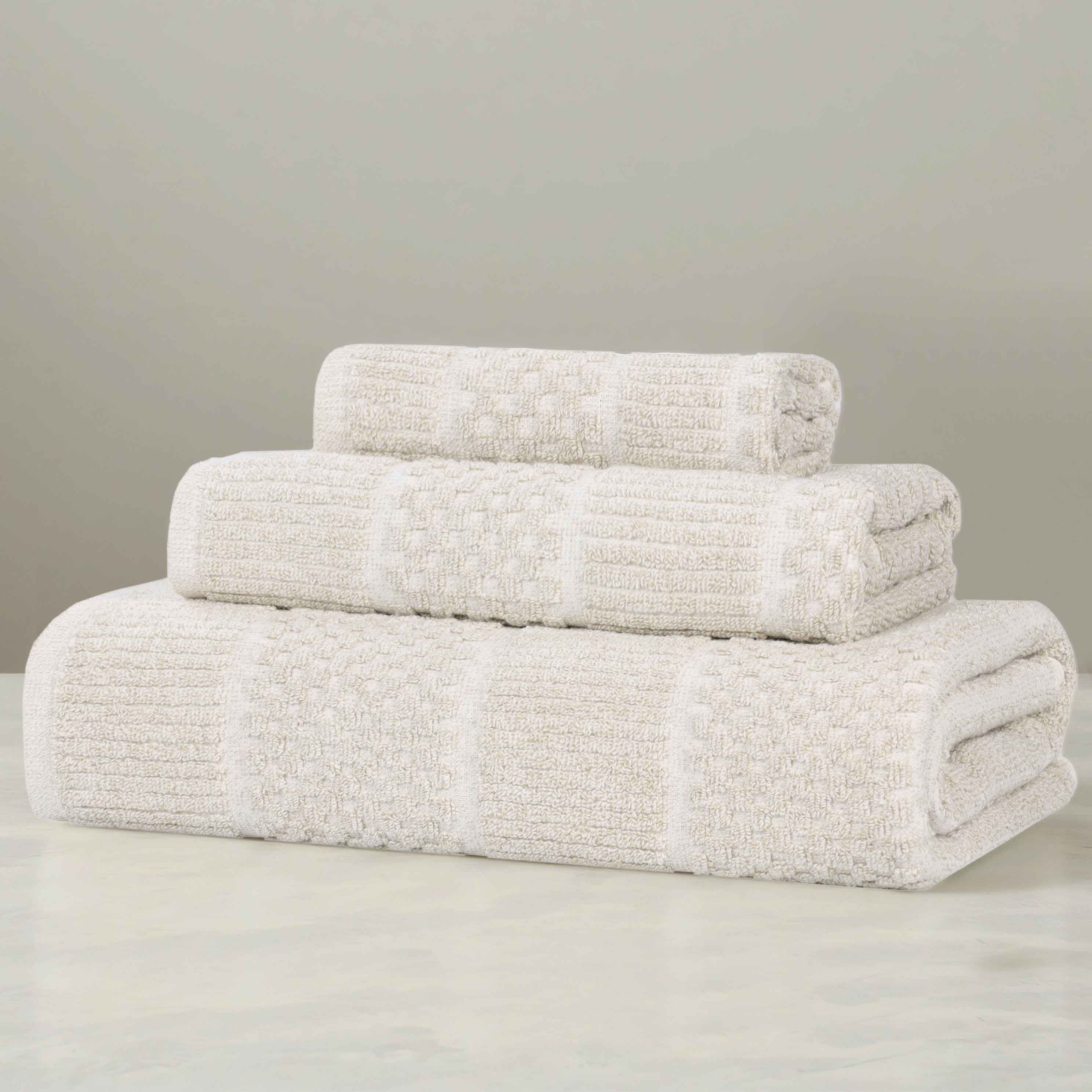 Naples Cotton Blend Textured Checkered and Ribbed 3 Piece Towel Set - Towel Set by Superior