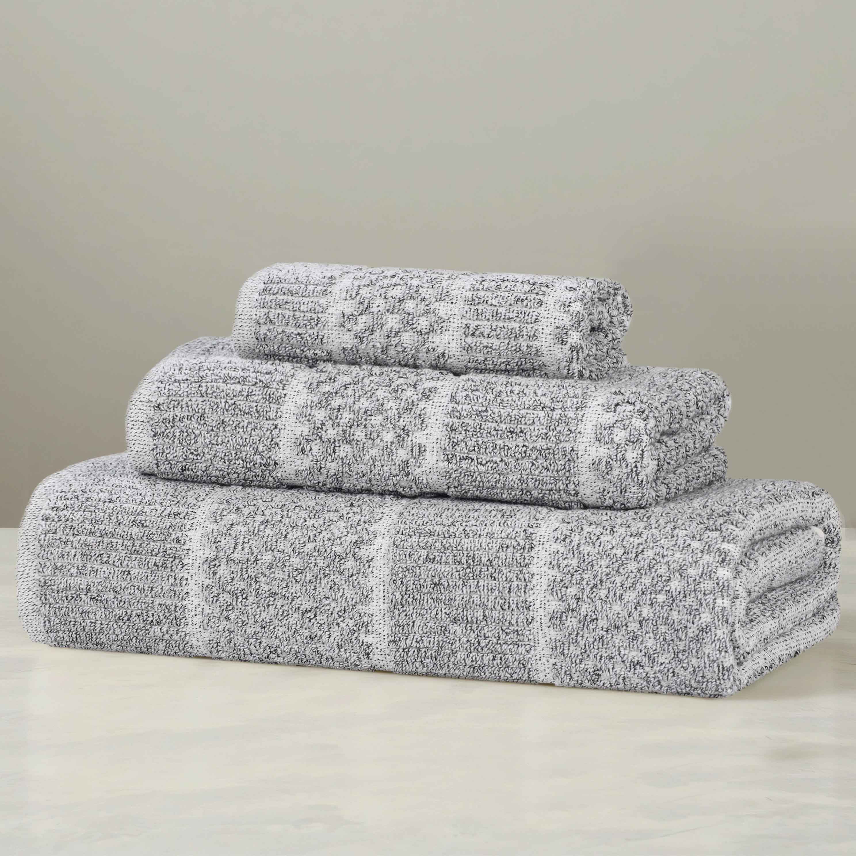 Naples Cotton Blend Textured Checkered and Ribbed 3 Piece Towel Set - Towel Set by Superior